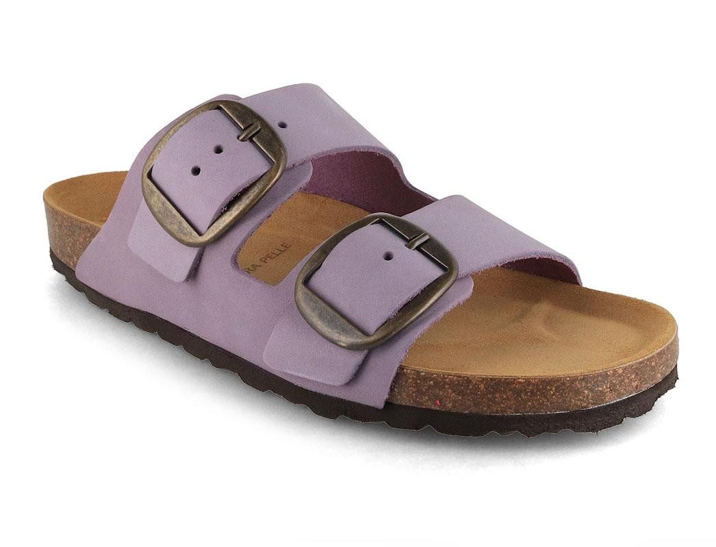 Tuffeln Leder-Sandalen 'Föhr' mit Korkfußbett Zweischnaller Pantolette Hausschuh mit weichem Tieffussbett