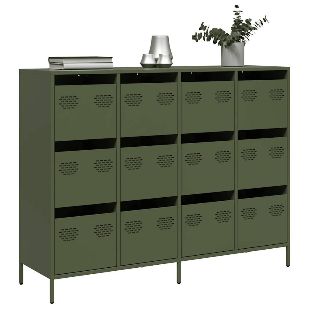 vidaXL Sideboard Sideboard Olivgrün 135x39x103,5 cm Kaltgewalzter Stahl (1 St)