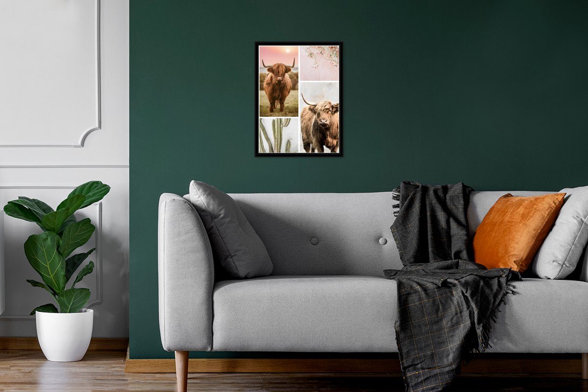 Poster Pastell, mit Tiere MuchoWow (1 Highlander St), Schwarzem Gerahmtes Poster, Schottischer - - Rahmen, Bilderrahmen Kunstdruck,