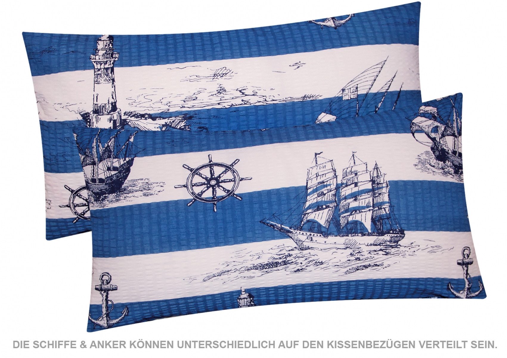 Heubergshop Kissenbezug, (2 Stück), Seersucker 40x80cm Leuchtturm Maritime Anker Schiff Baumwolle (736/2) – Bild 2 von 2