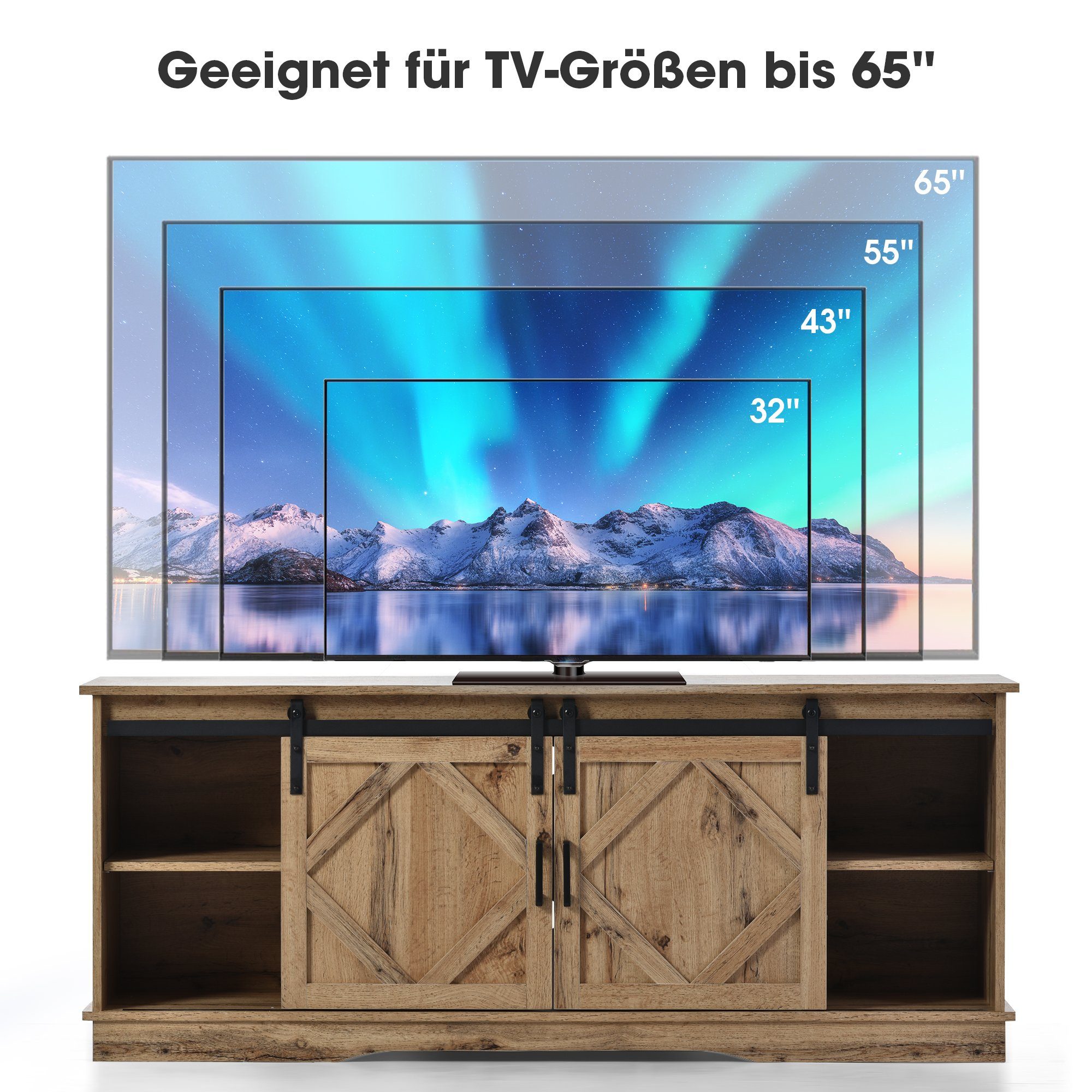 TV-Schrank 3 Center 60(H) Regale Braun (150(L) mit 40(B) klassischen, X REDOM 2 höhenverstellbare Fernsehschrank Entertainment X Beistellschrank