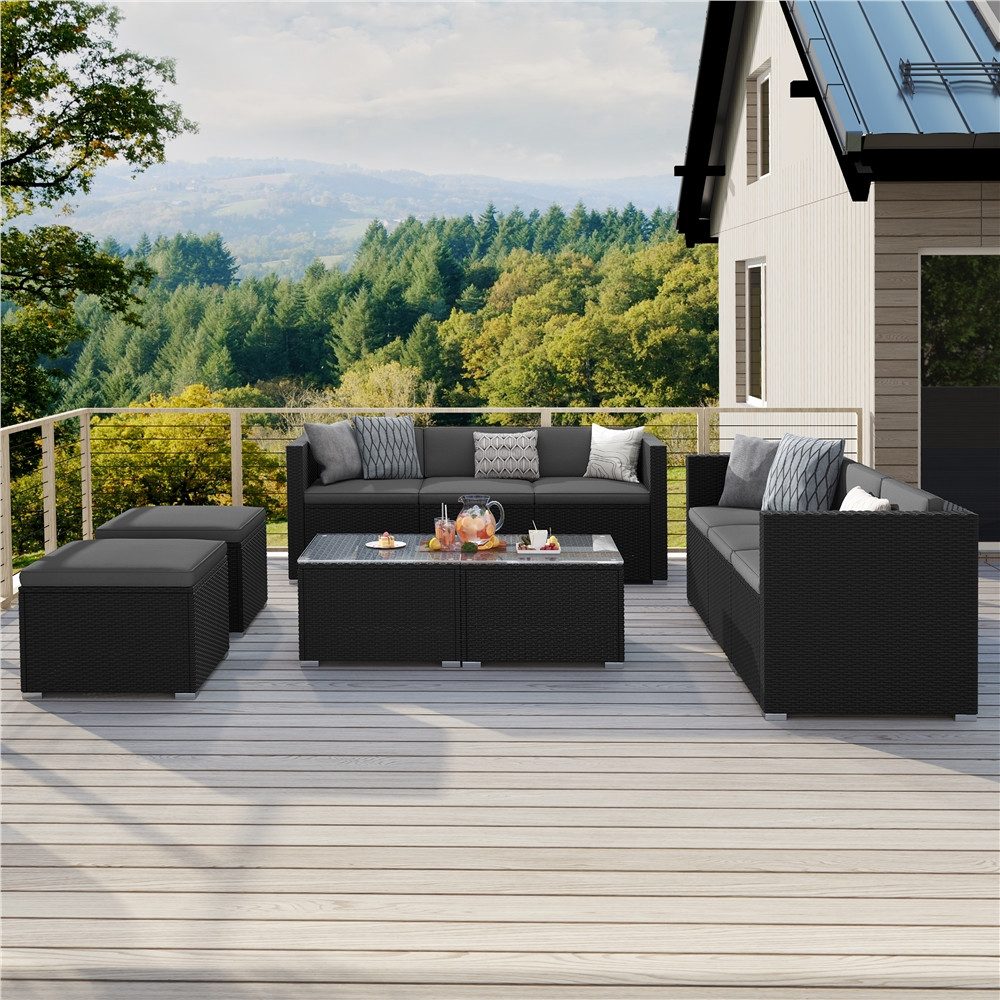 Yaheetech Gartenlounge-Set Balkonset 5er-Sofa-Set Patio-Set in Rattan-Optik, Gartengarnitur aus 2 Ecksofa & Sofa & Stuhl & Beistelltisch