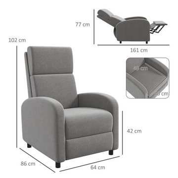 HOMCOM Relaxsessel Fernsehsessel mit Liegefunktion (TV-Sessel, 1-St., Liegesessel), bis 120 kg Belastbar, für Wohnzimmer, Grau