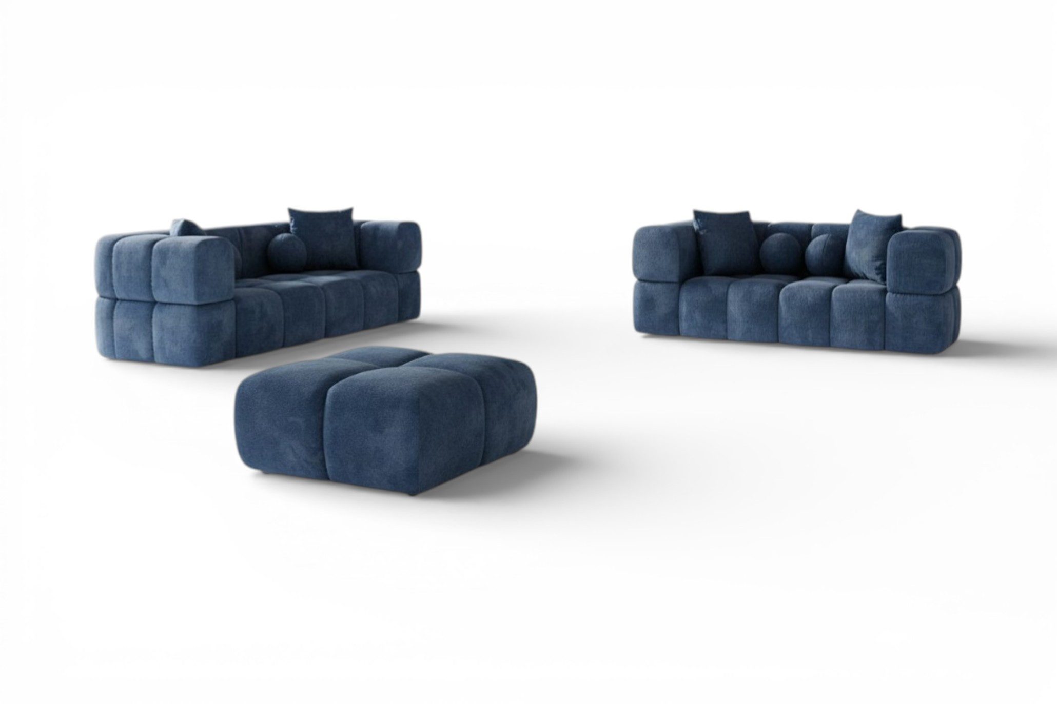Fun Möbel Polstergarnitur Sofaset Designersofas VEGA 3-2 inkl. Hocker in Strukturstoff Egon, (Set, 3-tlg., inkl. Hocker), Sofa-Rücken echt bezogen, inkl. 4 x Zierkissen inkl. 4 x Dekokissen
