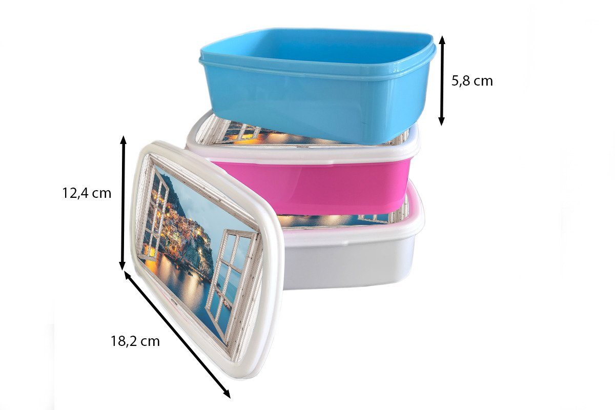 Jungs Italien MuchoWow Kunststoff, Brotdose, - für weiß Lunchbox (2-tlg), Ausblick - und Erwachsene, Brotbox Kinder Mädchen für Meer, und