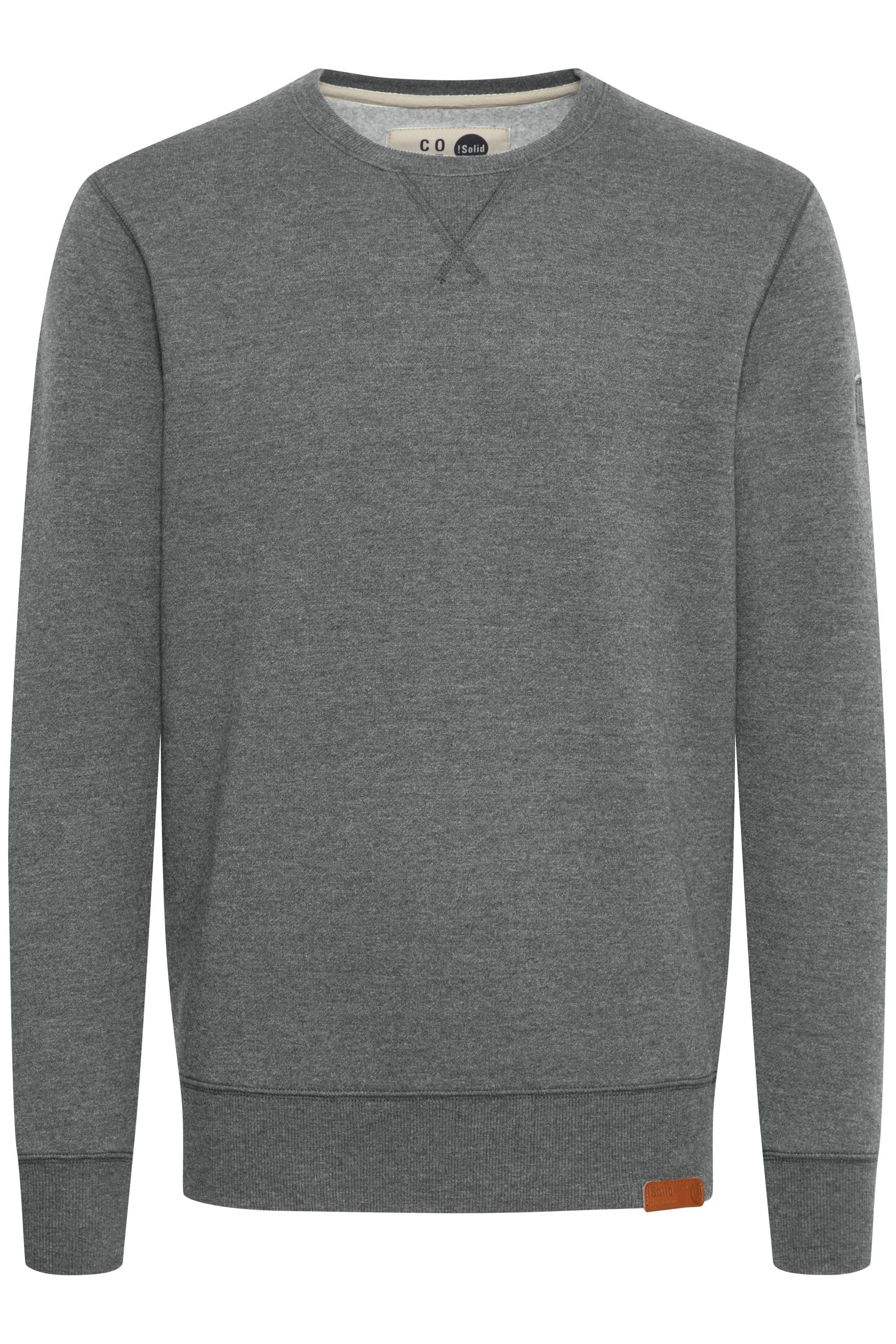 SDTrip (8236) !Solid O-Neck Sweatshirt Melange Fleece-Innenseite Sweatpullover Grey mit