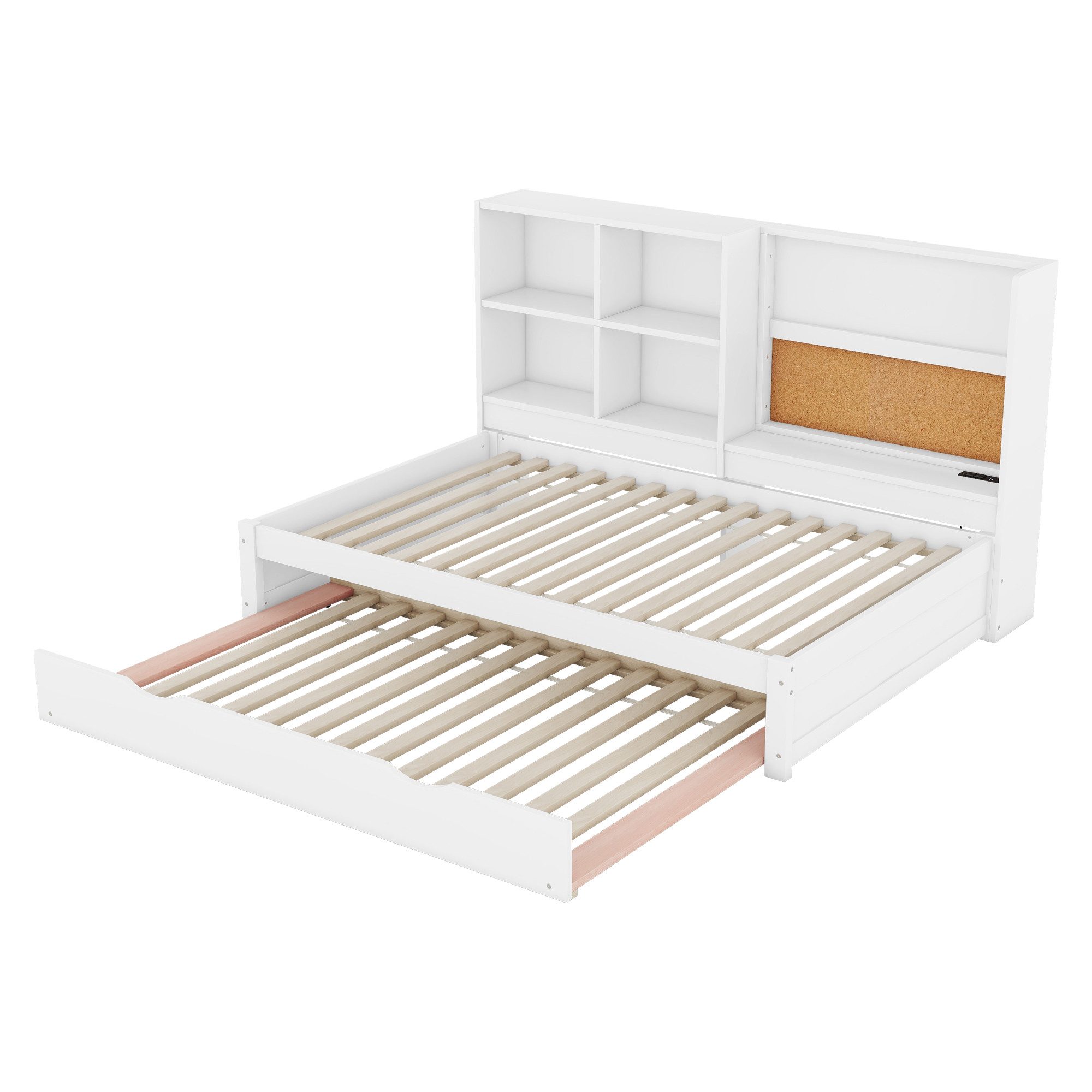 Welikera Einzelbett 90*200 cm Schlafsofa,Ausziehbarem Bett,mit Mehrere Staufächer, Ausziehbarem Bett,USB-Ladeanschluss,Zeichenbrett,Mehrere Staufächer