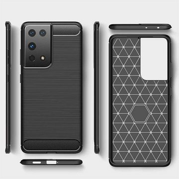 CoolGadget Handyhülle Carbon Handy Hülle für Samsung Galaxy S21 Ultra 6,8 Zoll, robuste Telefonhülle Case Schutzhülle für Samsung S21 Ultra 5G Hülle