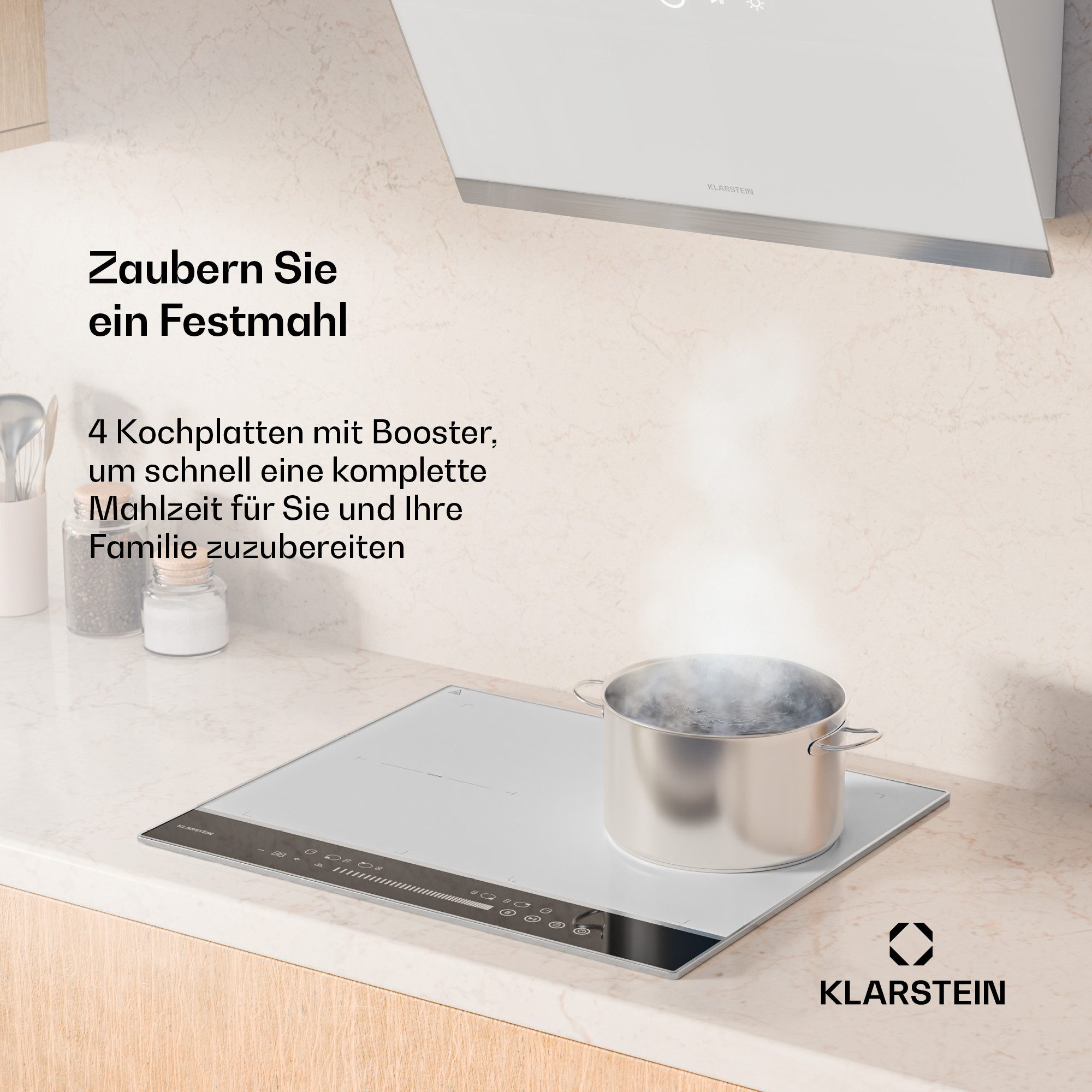 Klarstein Induktions-Kochfeld, Kochfeld Induktion 4 Zone FlexTouch Timer Küche LED