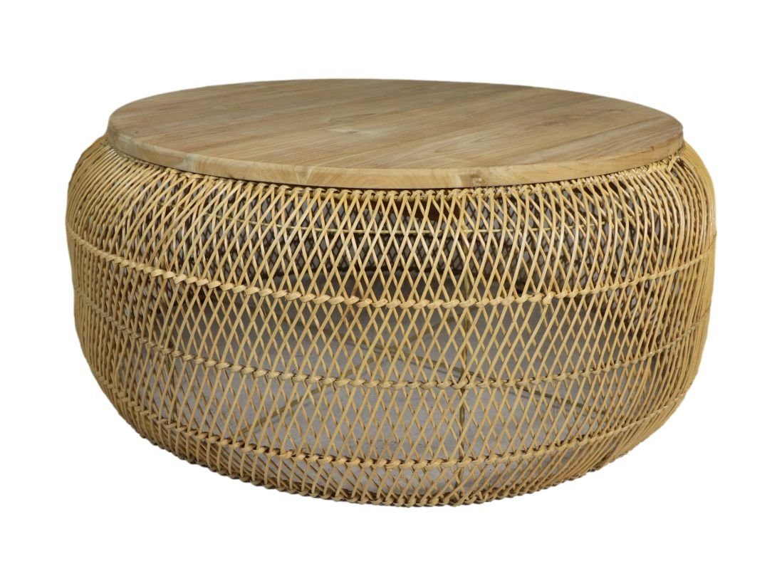 Natur24 Rund Rattan Natur & Teak 80x80x38cm Couchtisch Couchtisch