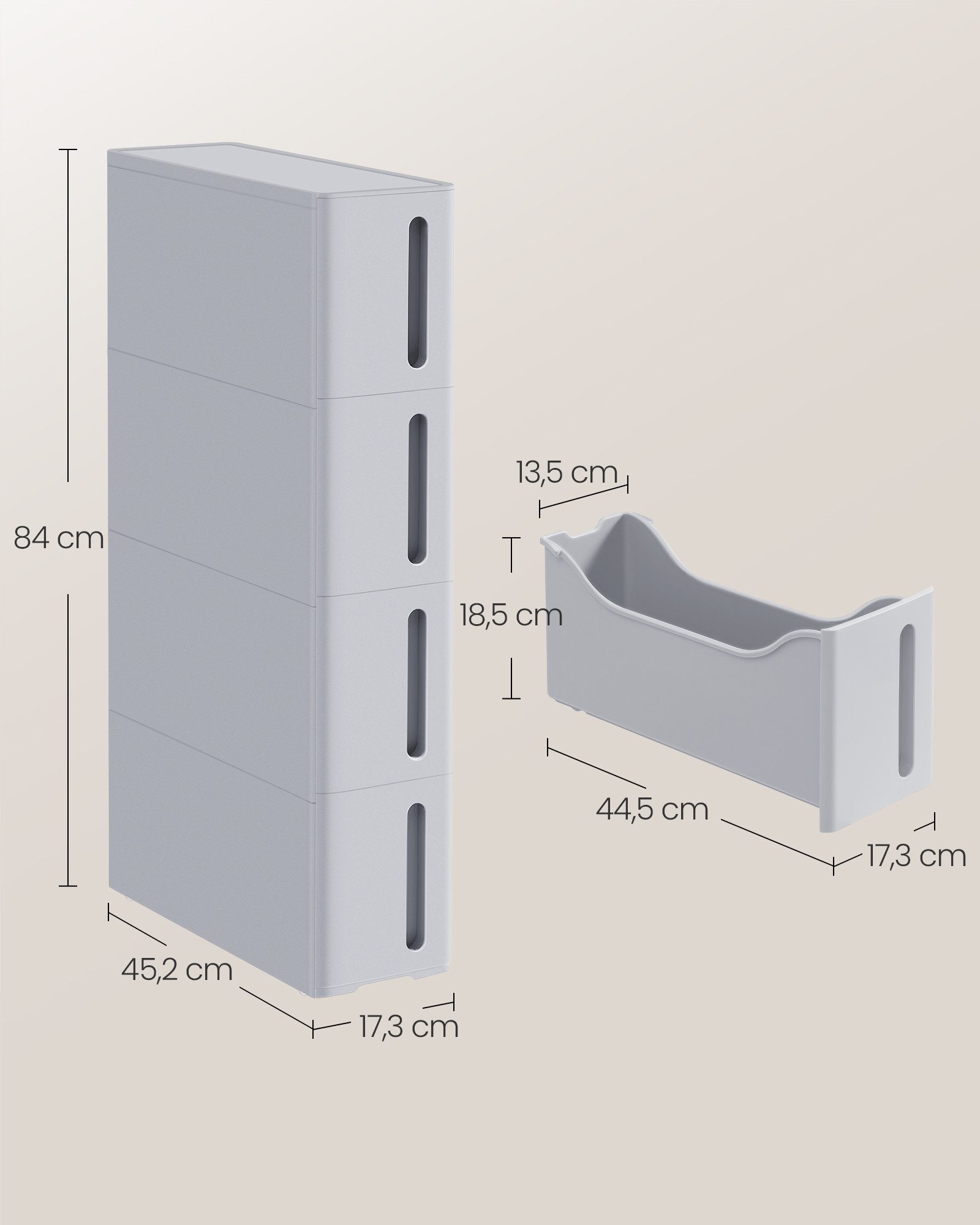 SONGMICS Beistellwagen Nischenregal mit Rollen, Rollwagen, 4 tiefe Schublad günstig online kaufen