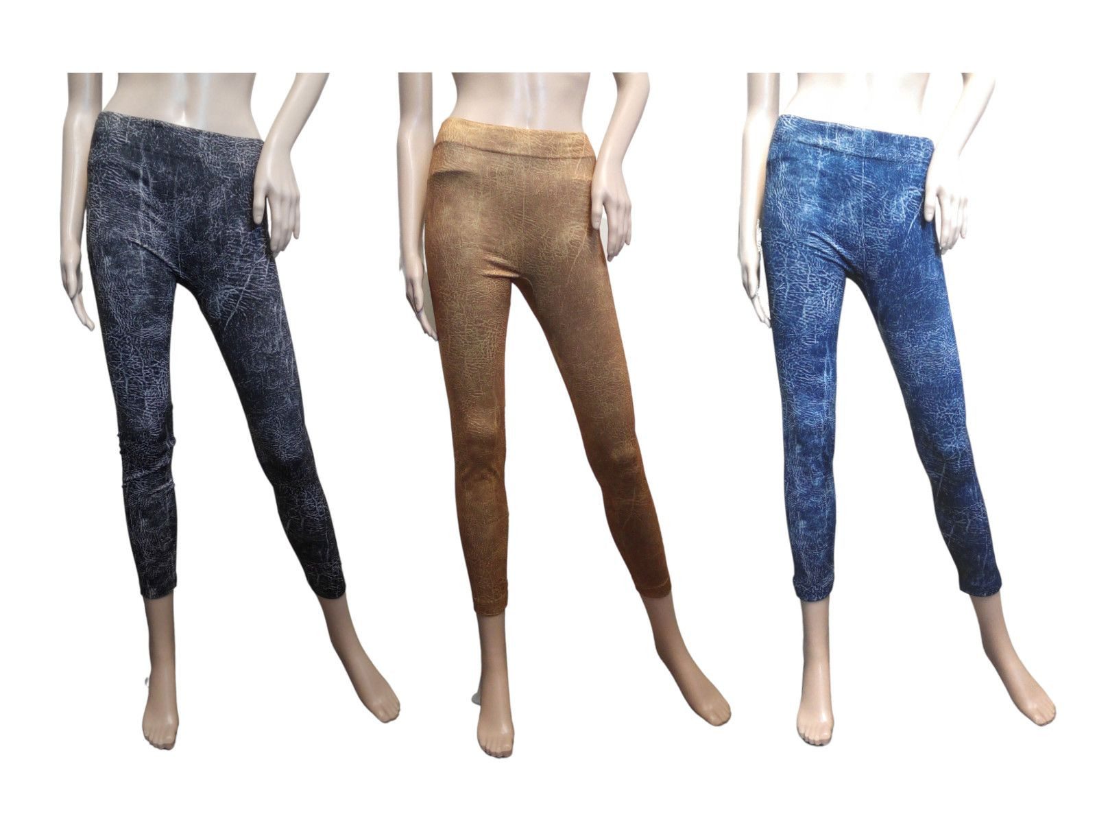 HSP Hanse Shopping GmbH Leggings SMART TEX® Damen Stretch Hose Gr. L 3er-Set Lederprint Slim Leggings