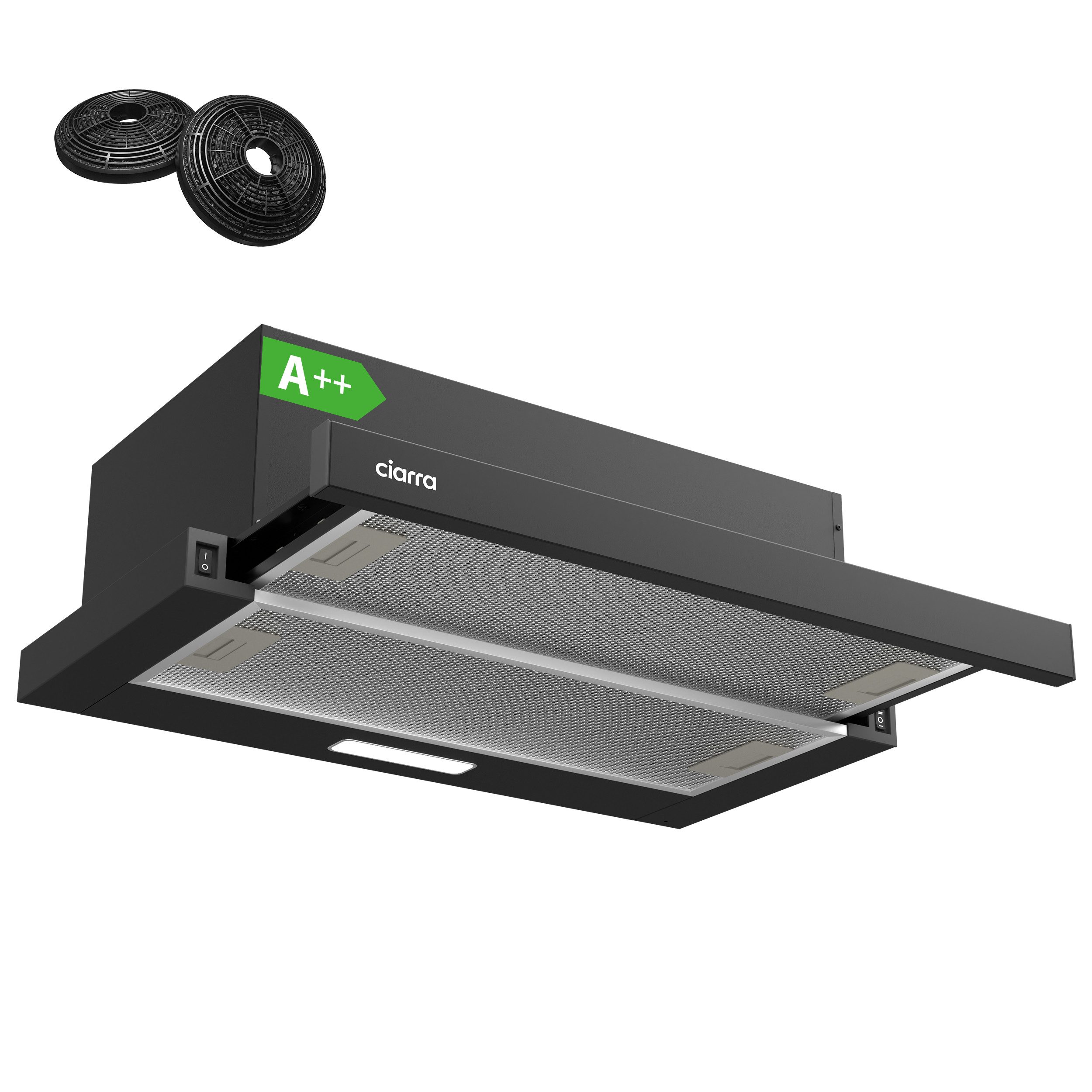 CIARRA Flachschirmhaube VM6906DB VM6906DB, A++ Dunstabzugshaube 60cm 370m³/h Integrierte Abzugshaube