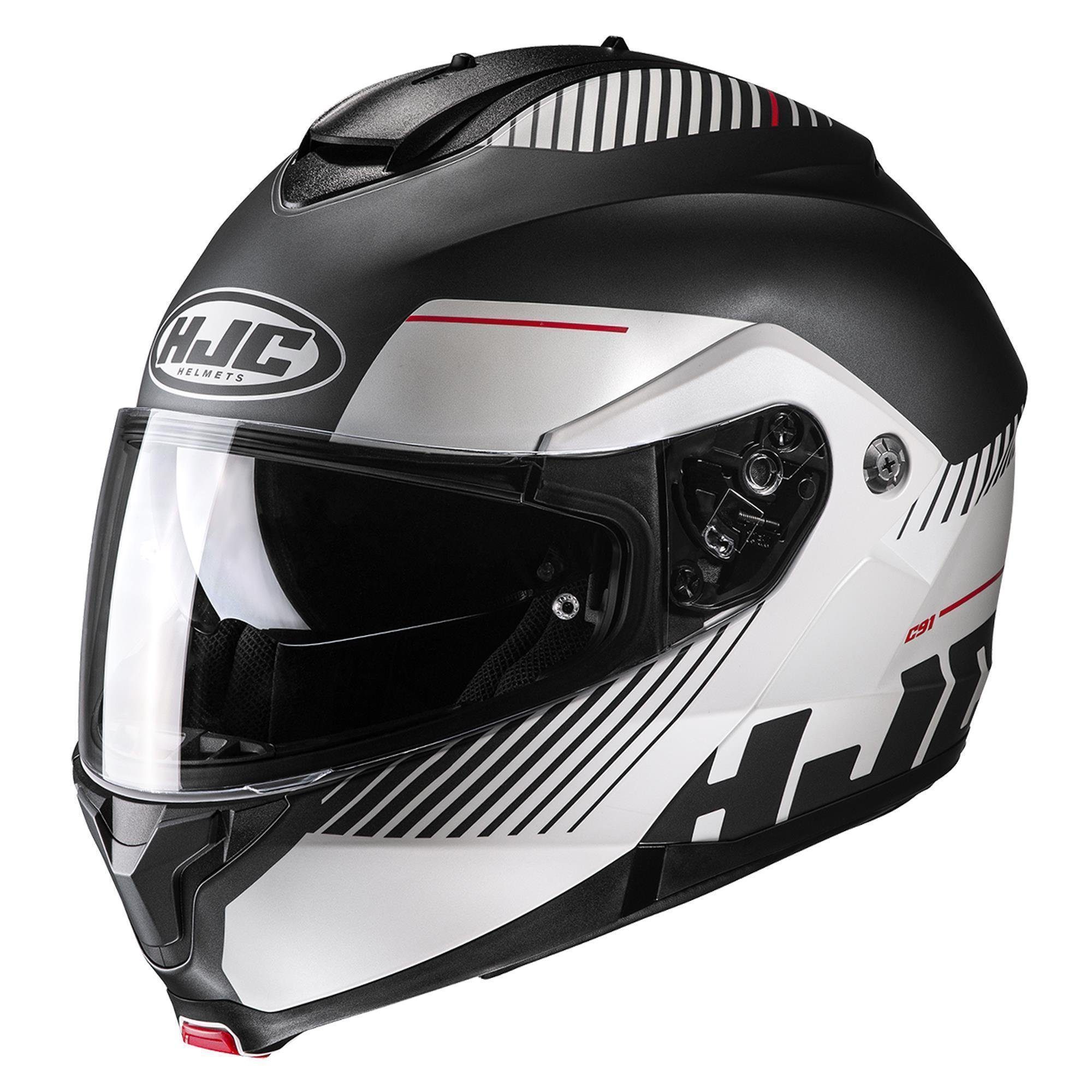 HJC Motorradhelm HJC Klapphelm C91 Prod Schwarz Weiß Matt Sonnenblenden Brillenträger