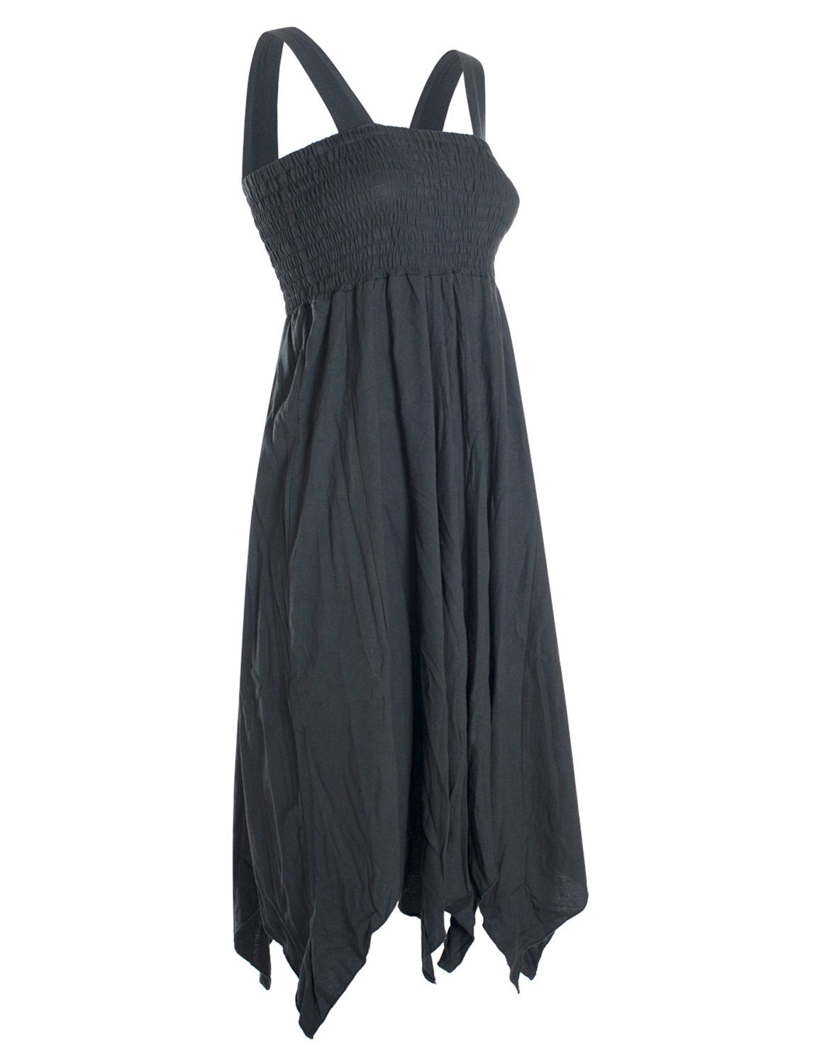 aus Sommerkleid Bio Zipfeln Strandkleid Hippie, Baumwolle und mit Goa, Langes Style, Zipfelkleid schwarz breiten Trägern Vishes