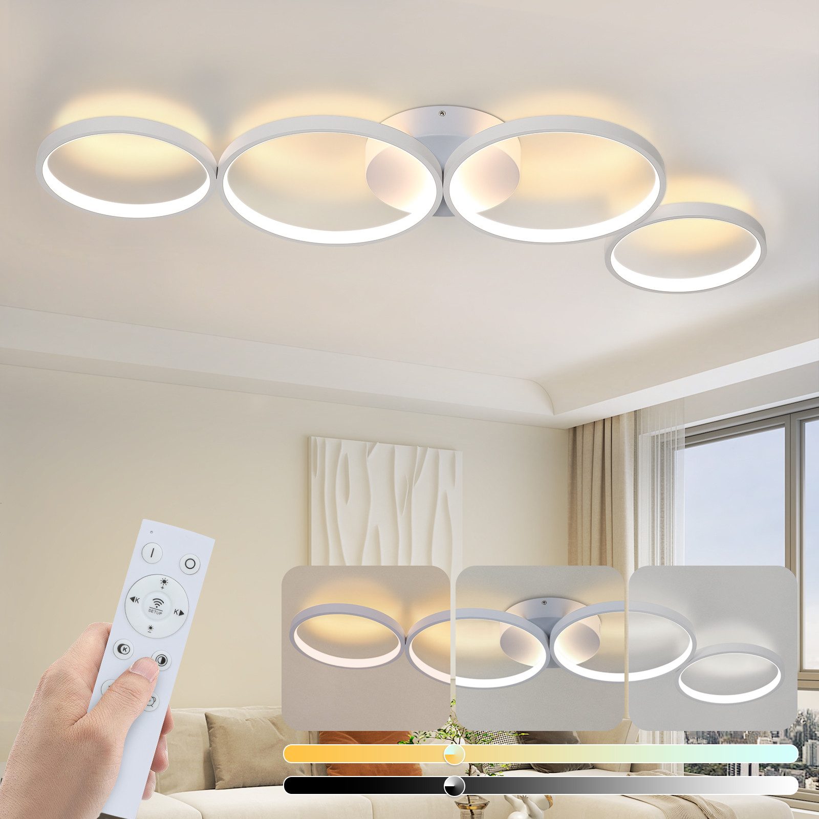 ZMH LED Deckenleuchte Wohnzimmer 4 Flammig Ringoptik Deckenlampe Modern mit günstig online kaufen