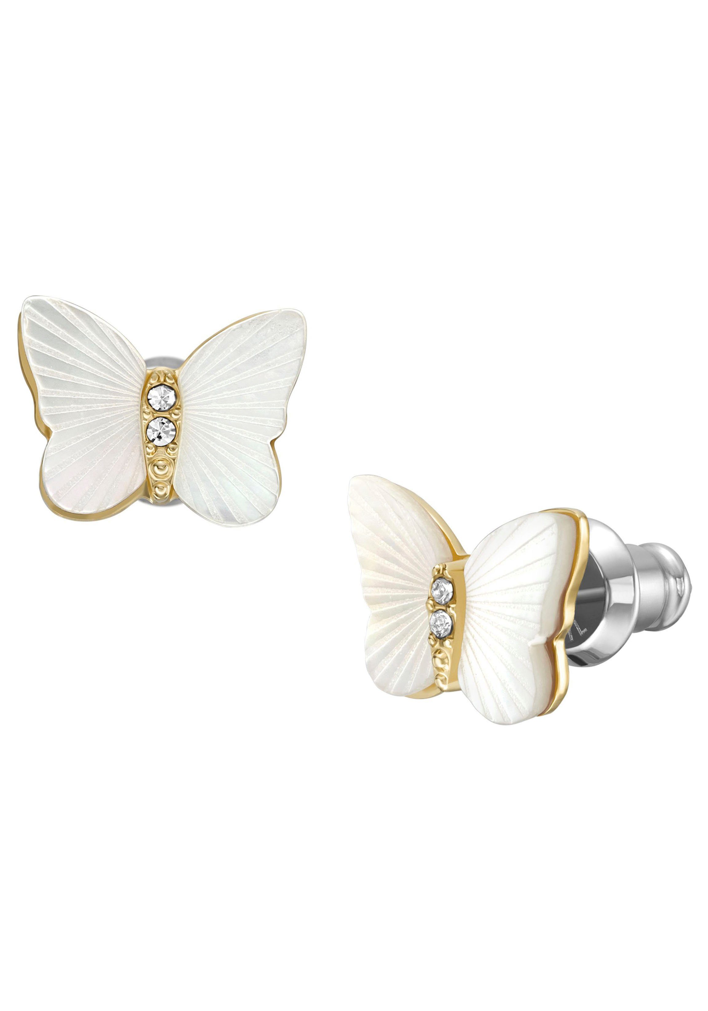 Fossil Paar Ohrstecker Schmuck Geschenk Edelstahl Ohrringe JEWELRY Schmetterlinge, mit Zirkonia (synth) - mit Perlmutt
