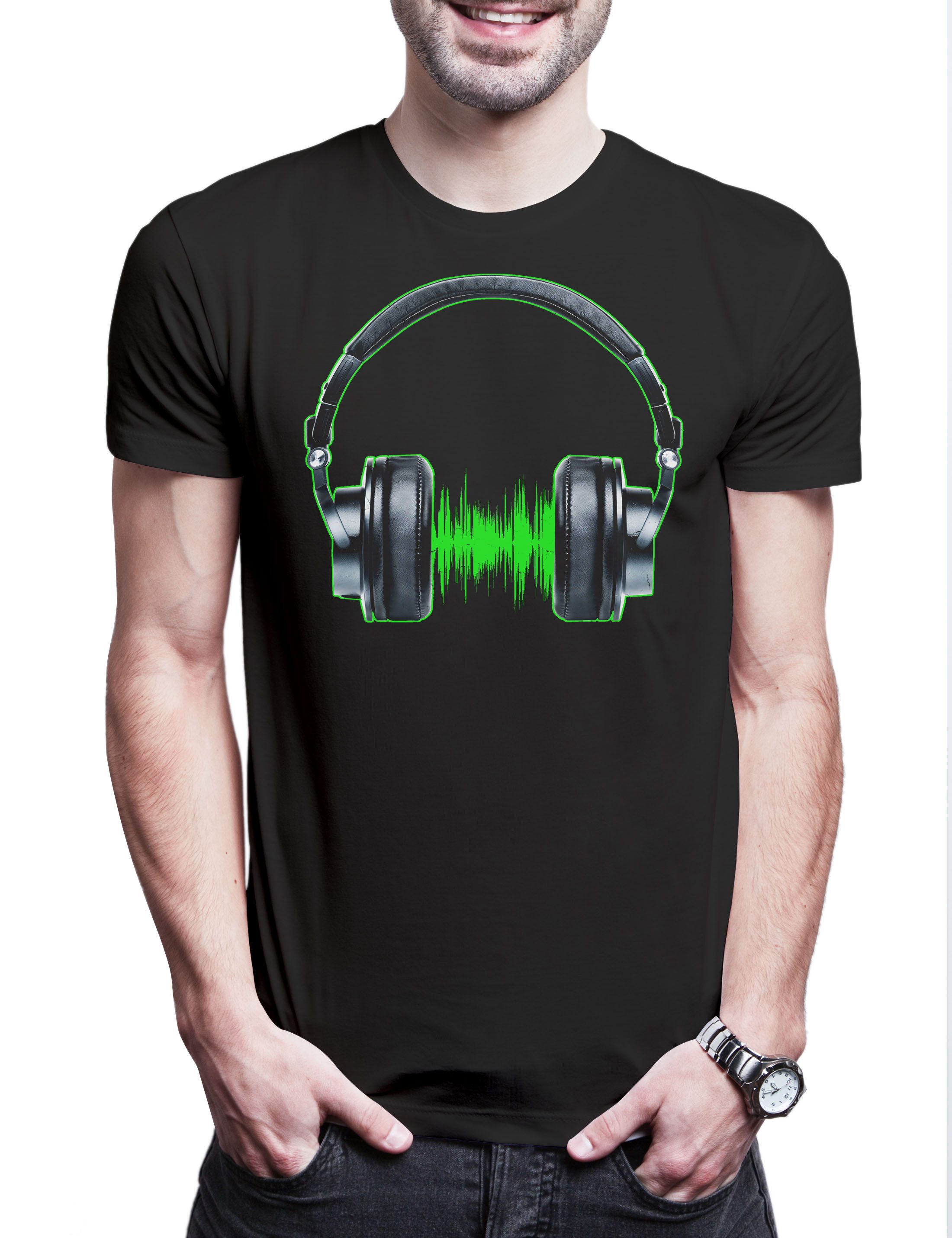 Urban Backwoods Print-Shirt Headphones Waveform Herren T-Shirt Dj Disco Electro Techno Rave Club (1-tlg) Rap MC Hip Hop