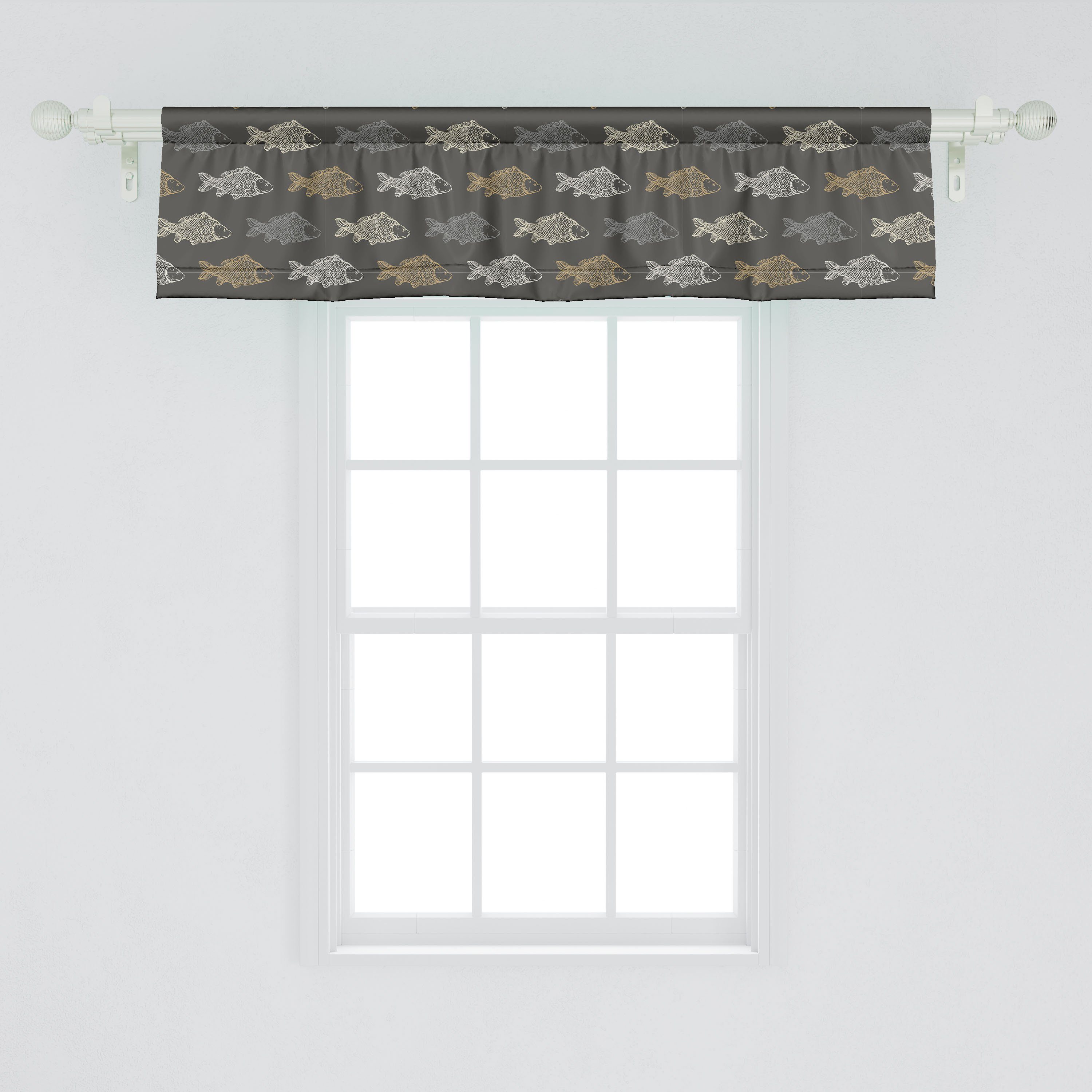 Scheibengardine Vorhang Volant für Fisch Fisch-Tier Dekor Küche mit Stangentasche, Abakuhaus, Schlafzimmer Microfaser, Koi
