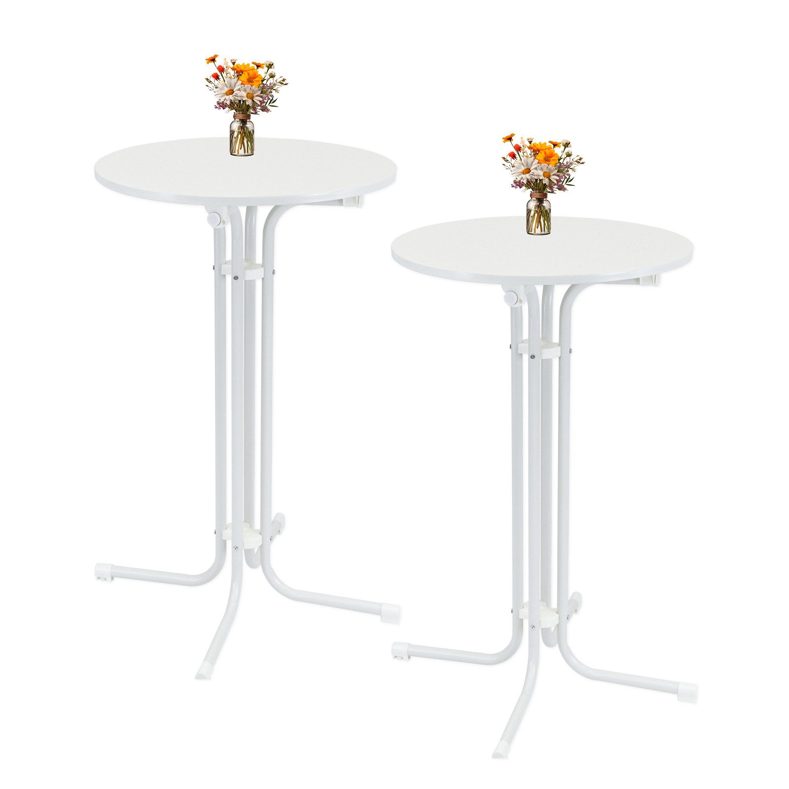 TRUTZHOLM Stehtisch 2x klappbar Ø 70 cm Höhe 110 cm Stahl Gastrotisch Bistrotisch in Weiß (2er)