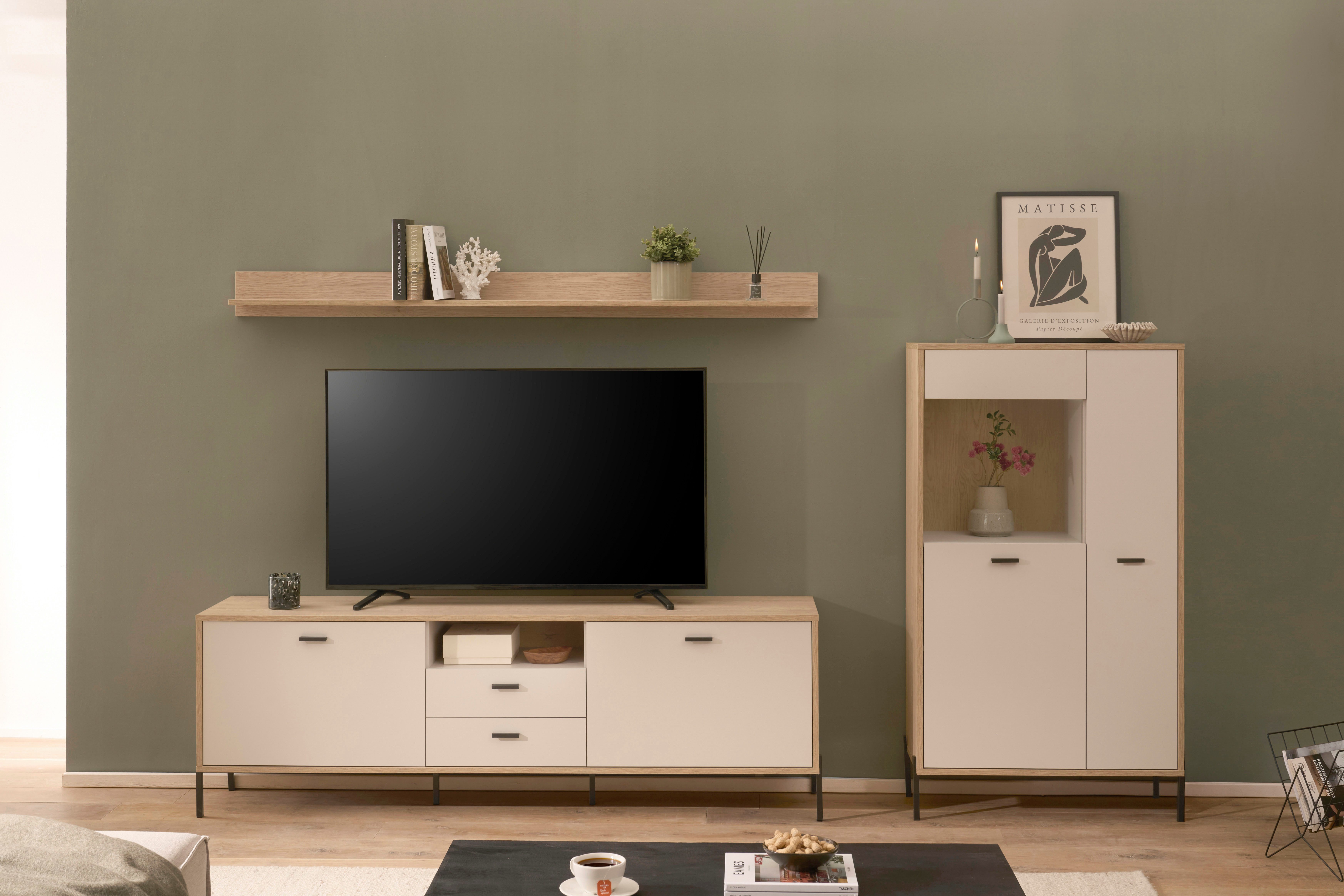 Home affaire Wohnwand Fredericia, moderne Anbauwand, Komplettset in Kaschmir, (Set, 3-St), enthält Vitrine, Lowboard und Wandboard, 285 cm breit