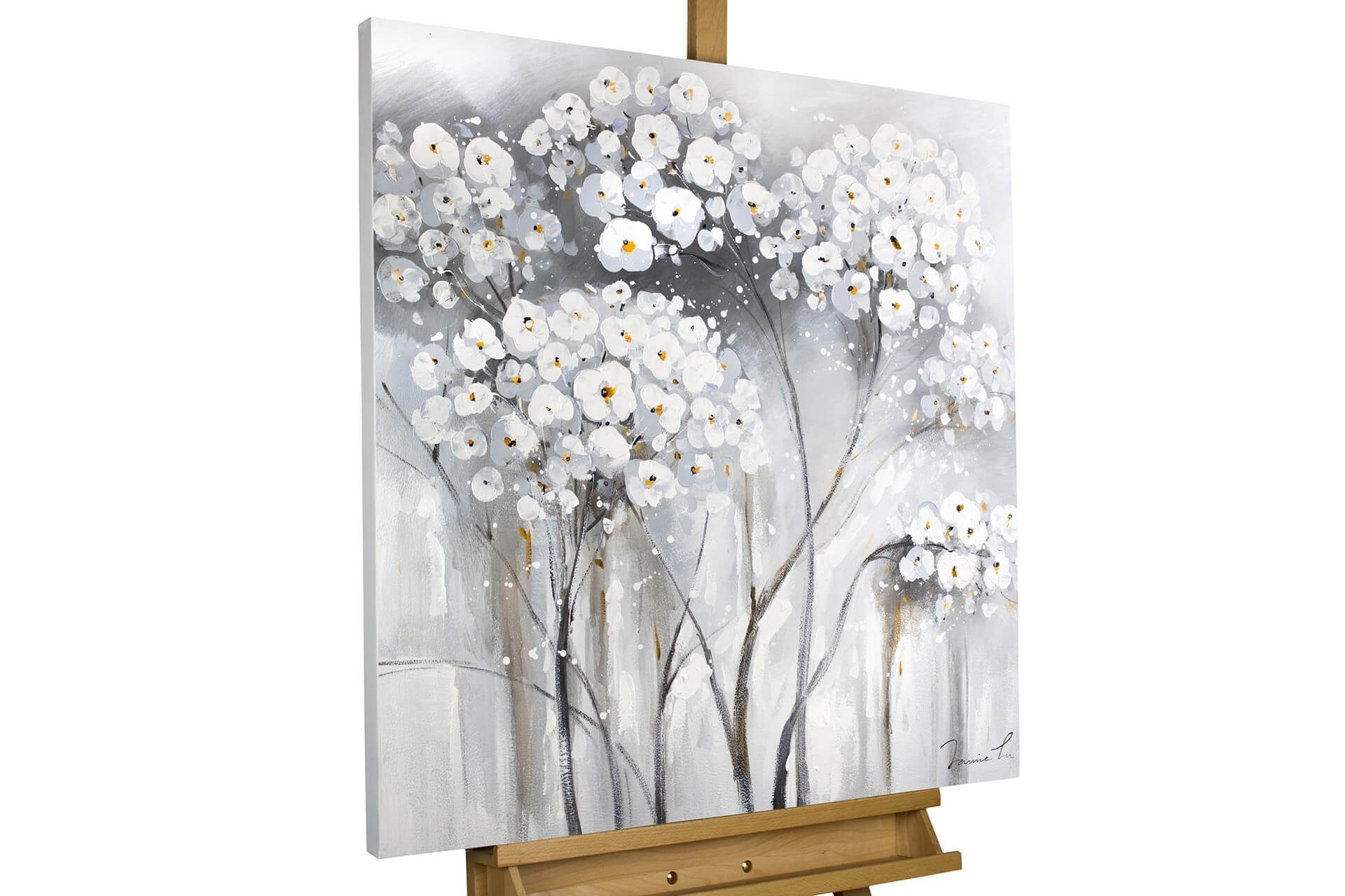 KUNSTLOFT Gemälde Weiße Unschuld 80x80 cm, Leinwandbild 100% HANDGEMALT Wandbild Wohnzimmer