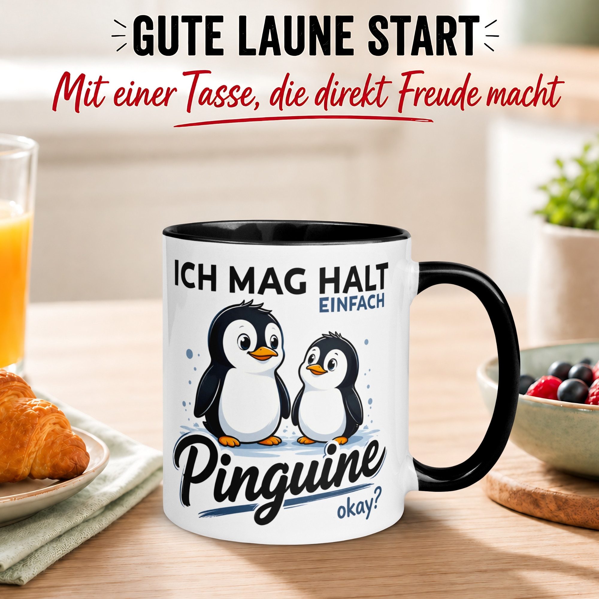 Momentals Tasse Pinguin – „Ich mag halt einfach Pinguine“ – lustiger Geschenk Becher, Gratis Versand · Links-&Rechtshänder · Spülmaschinenfest