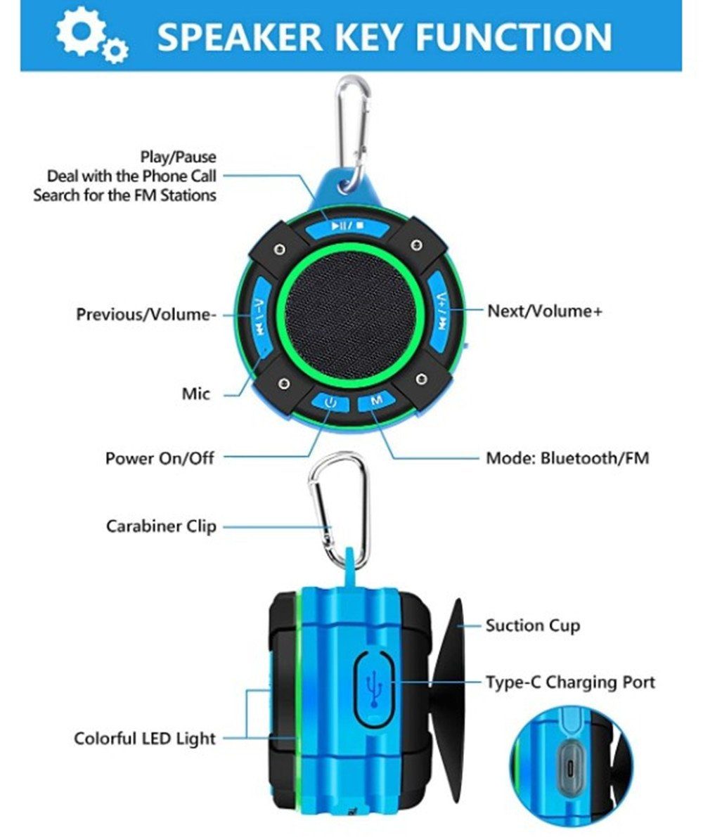 Wasserdicht, Stereo, autolock Lautsprecher Bluetooth-Lautsprecher (IPX7 Lautsprecher, mit mit 3D LED) Powerbank,Kabelloser Bluetooth Eingebaute Tragbarer Mini
