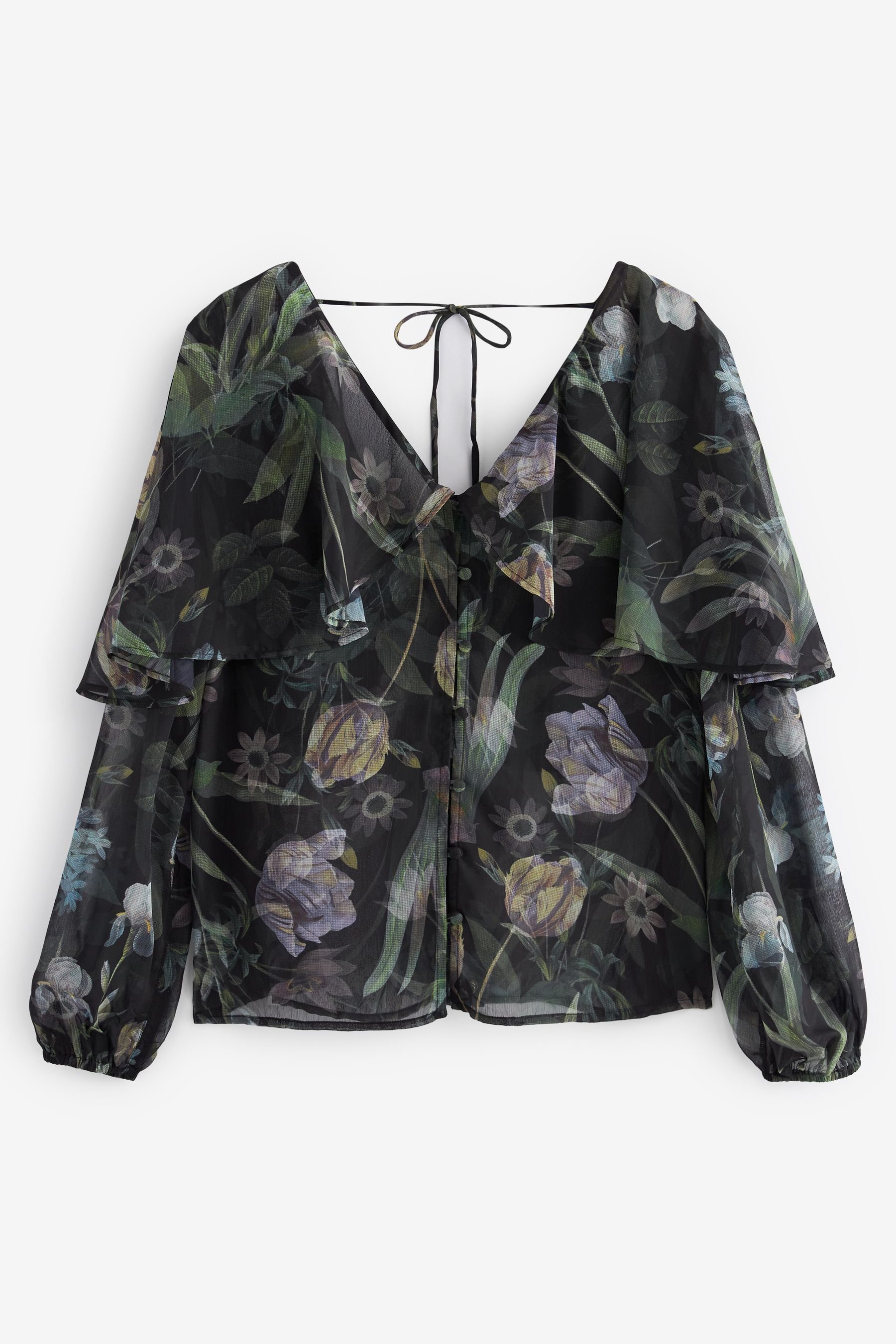 Next Langarmbluse Langärmelige Capebluse (1-tlg) Green Floral