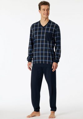 Schiesser Pyjama "Comfort Nightwear" (2 tlg) mit klassischem Karo-Muster und aufgesetzter Brusttasche