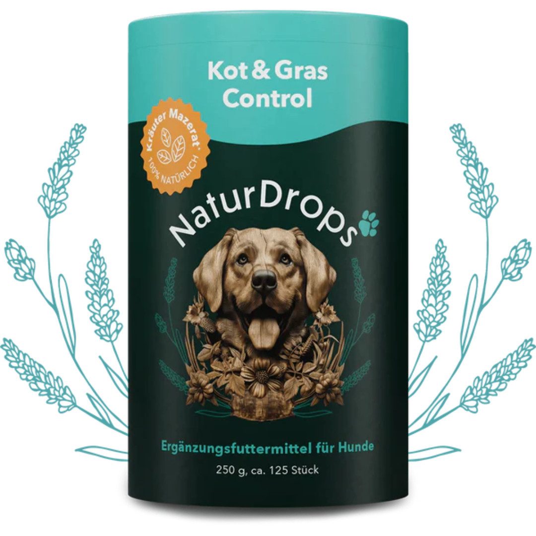 NaturDrops Kot & Gras Control Reduziert unnatürliches Fressverhalten, Nahrungsergänzungsmittel für: Hunde