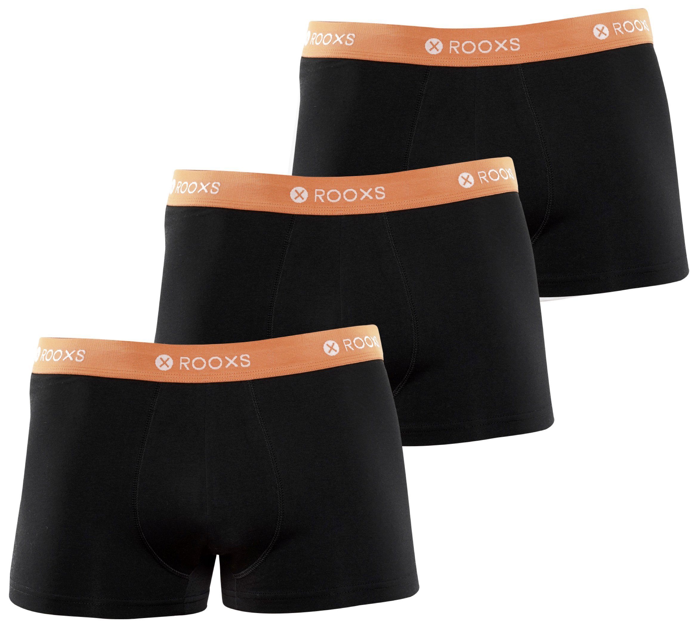 Enge ROOXS (3-St) - Baumwolle Männer Unterhosen 03 Orange Herren Schwarz Retroshorts Boxershorts