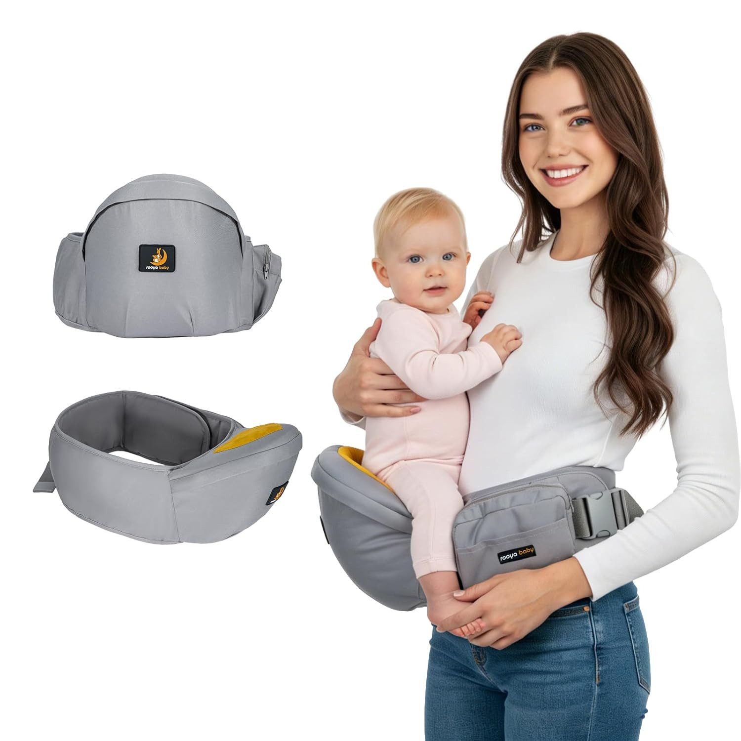 Youyijia Tragetasche Baby Hüftsitz Tragehilfe für Kinder 0-36 Monate – 4 Tragepositionen