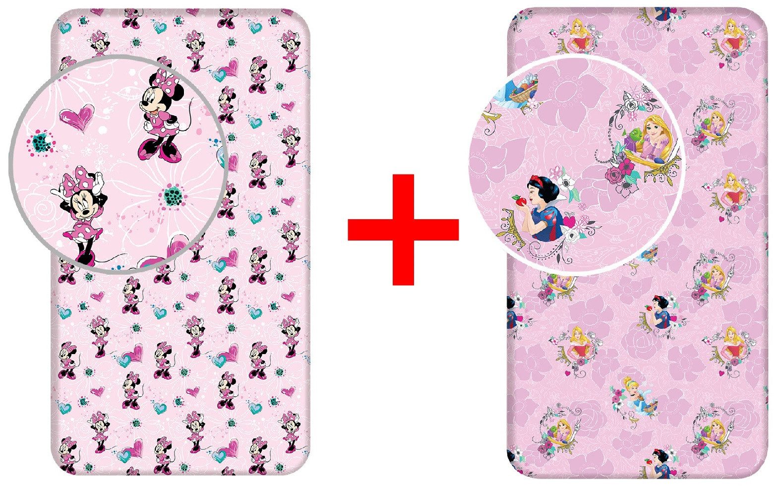 Disney Spannbettlaken Disney Minnie Maus + Schneewittchen Bettlaken 90x200cm 2er-Set, Renforcé, (2 Stück)
