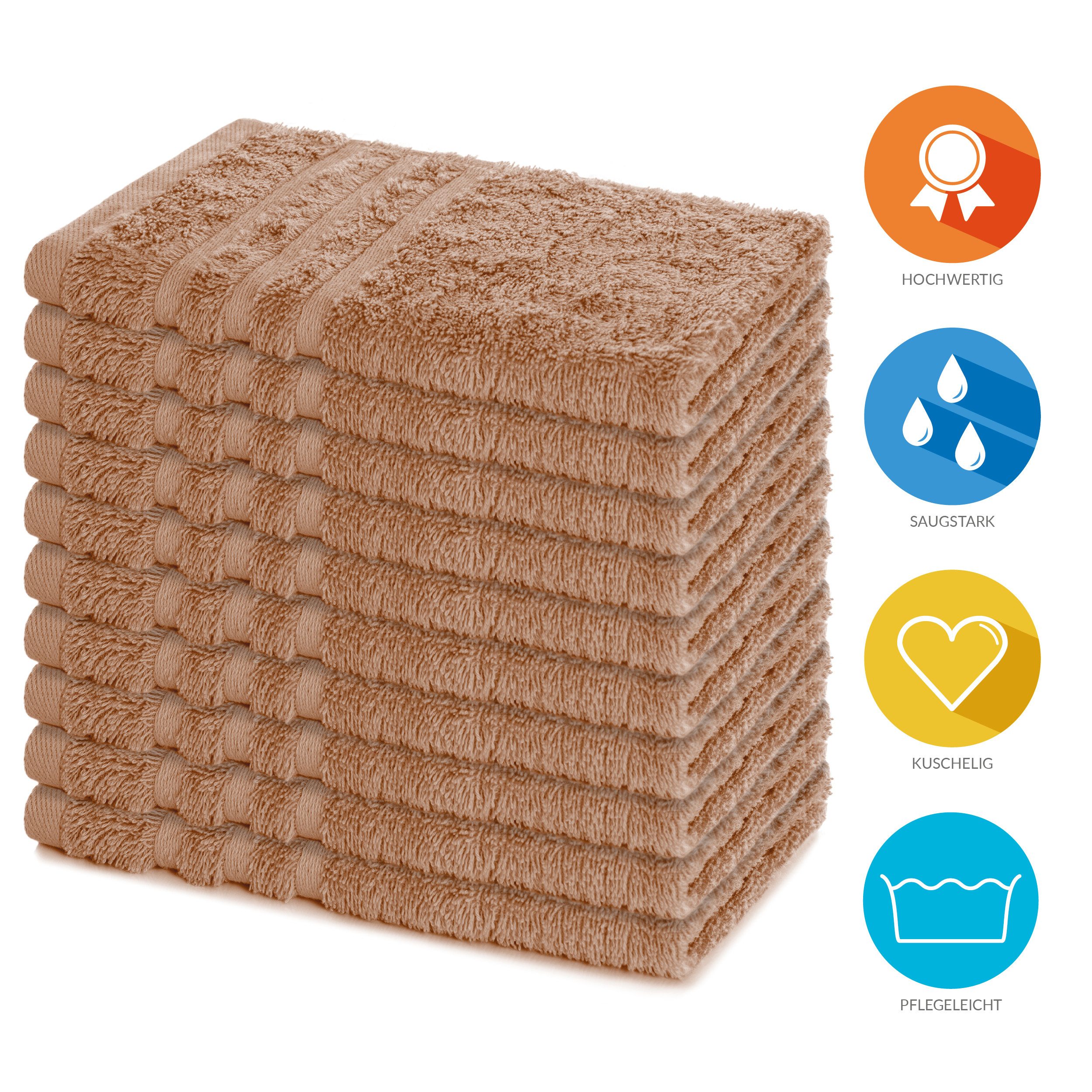 Lavea Gästehandtücher 30x50 cm, 10er Set Gästehandtuch, Elena-Frottee Handtuch, Gästetuch, (Set, 10-St), 500 g/m² Frottier, weich & saugstark, pflegeleicht