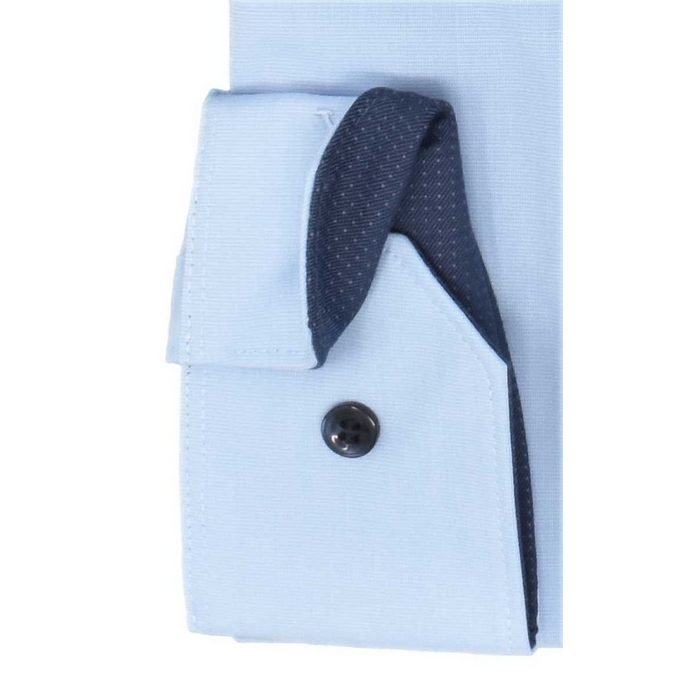 MARVELIS Businesshemd Businesshemd - Body Fit - Langarm - Einfarbig - Hellblau mit Besatz &amp; Kontrastknöpfen JN13228