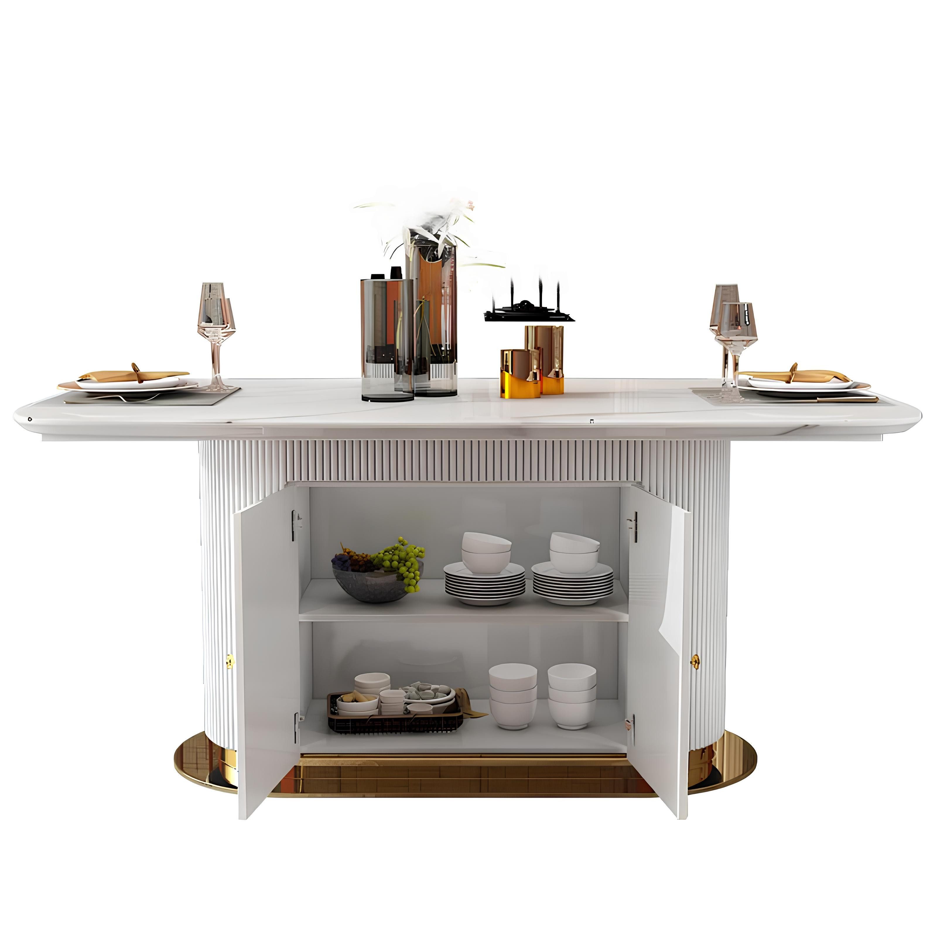 JVmoebel Esstisch Eleganter Tisch aus Edelstahl mit Holz- und Steinoptik, Made in Europa