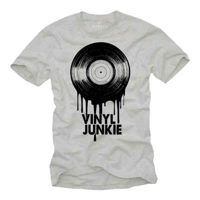MAKAYA T-Shirt Hip Hop Vintage Style Dj Musik Designs Schallplatte Platte Vinyl mit Druck, aus Baumwolle