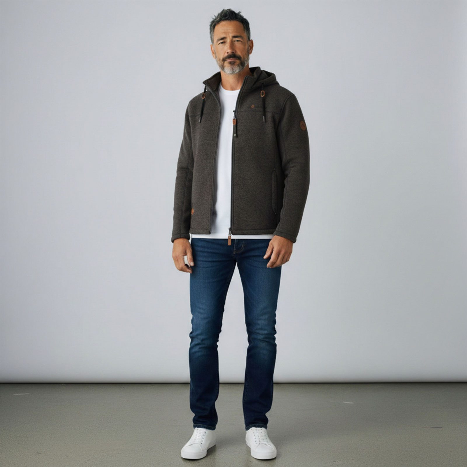 Dry Fashion Fleecejacke Helgoland Herren Wollfleece-Jacke Kapuze - Jacke Fleece Übergansjacke Windabweisend, Verstellbare Kapuze, Reißverschlusstaschen, Innentasche