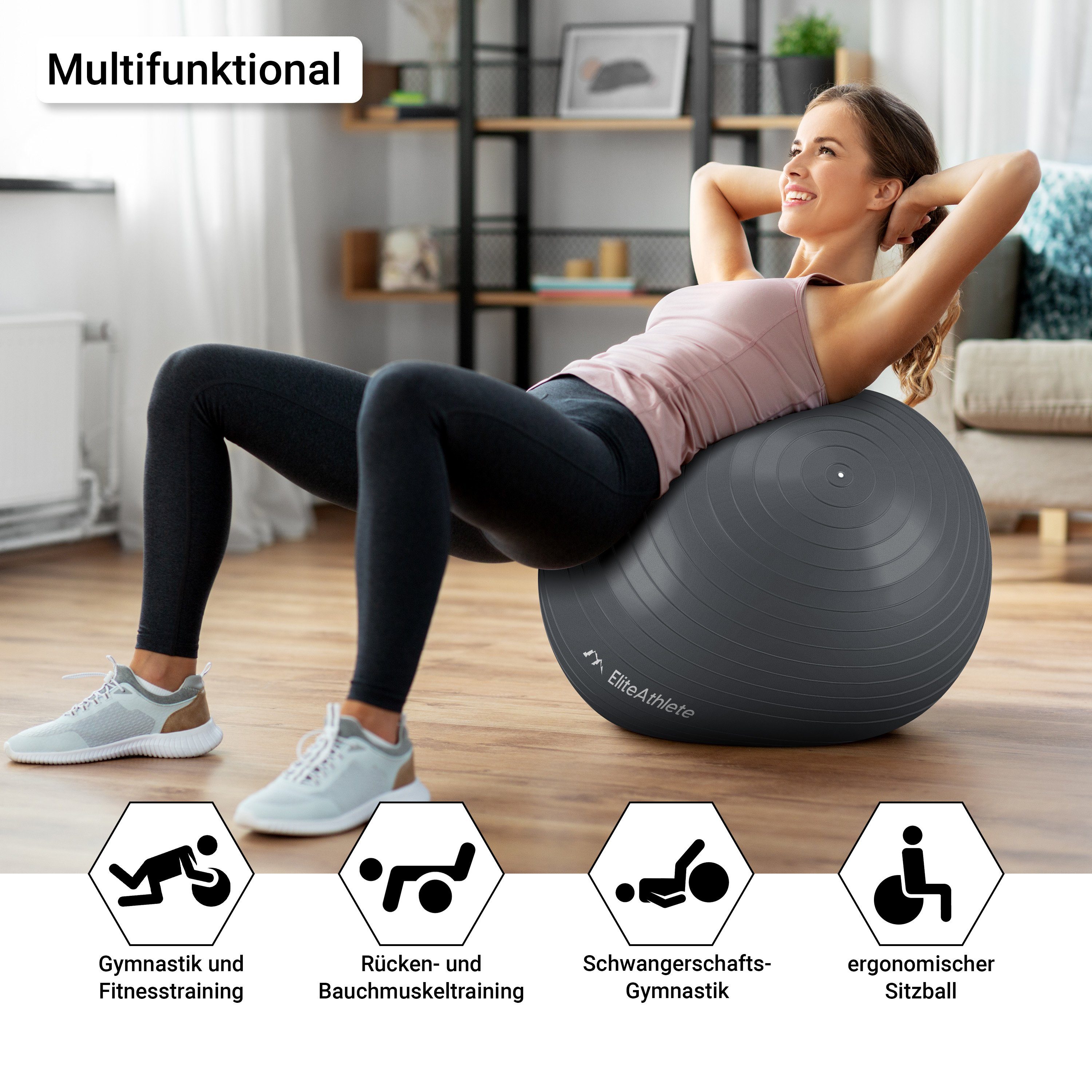 EliteAthlete Gymnastikball Gymnastikball Sitzball Büro ergonomisch - Fitness Yoga Schwangerschaft