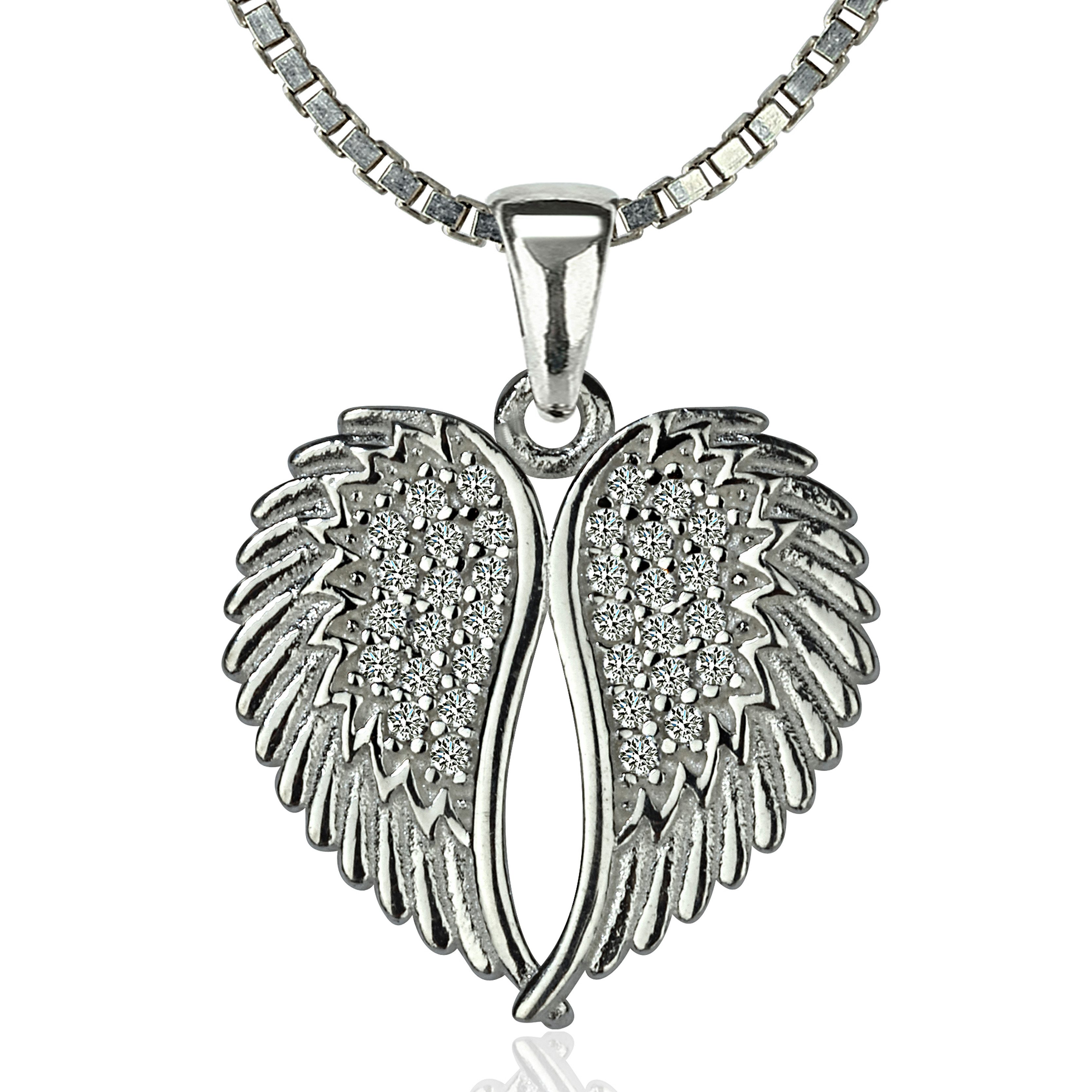NAHLE Kette mit Anhänger Engel Flügel Glücksbringer Schutzengel Engelsflügel Boho 925 Silber (2-tlg., inklusive Schmuckschachtel), 925 Silber Anhänger