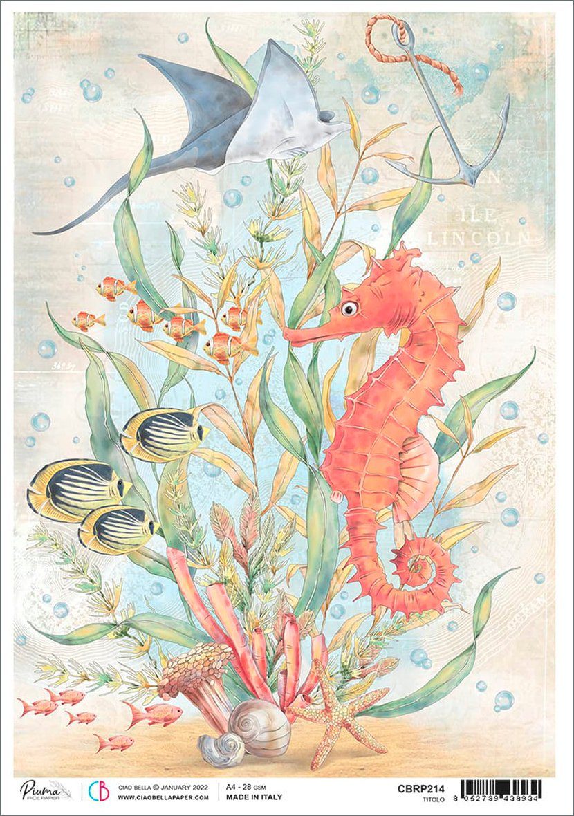Ciao Bella Seidenpapier Seepferdchen und Fische, 30 cm x 21,5 cm
