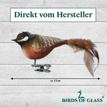 Birds of Glass Christbaumschmuck Glasvogel Tannenmeise mit Naturfeder, mundgeblasen, handdekoriert, aus eigener Herstellung