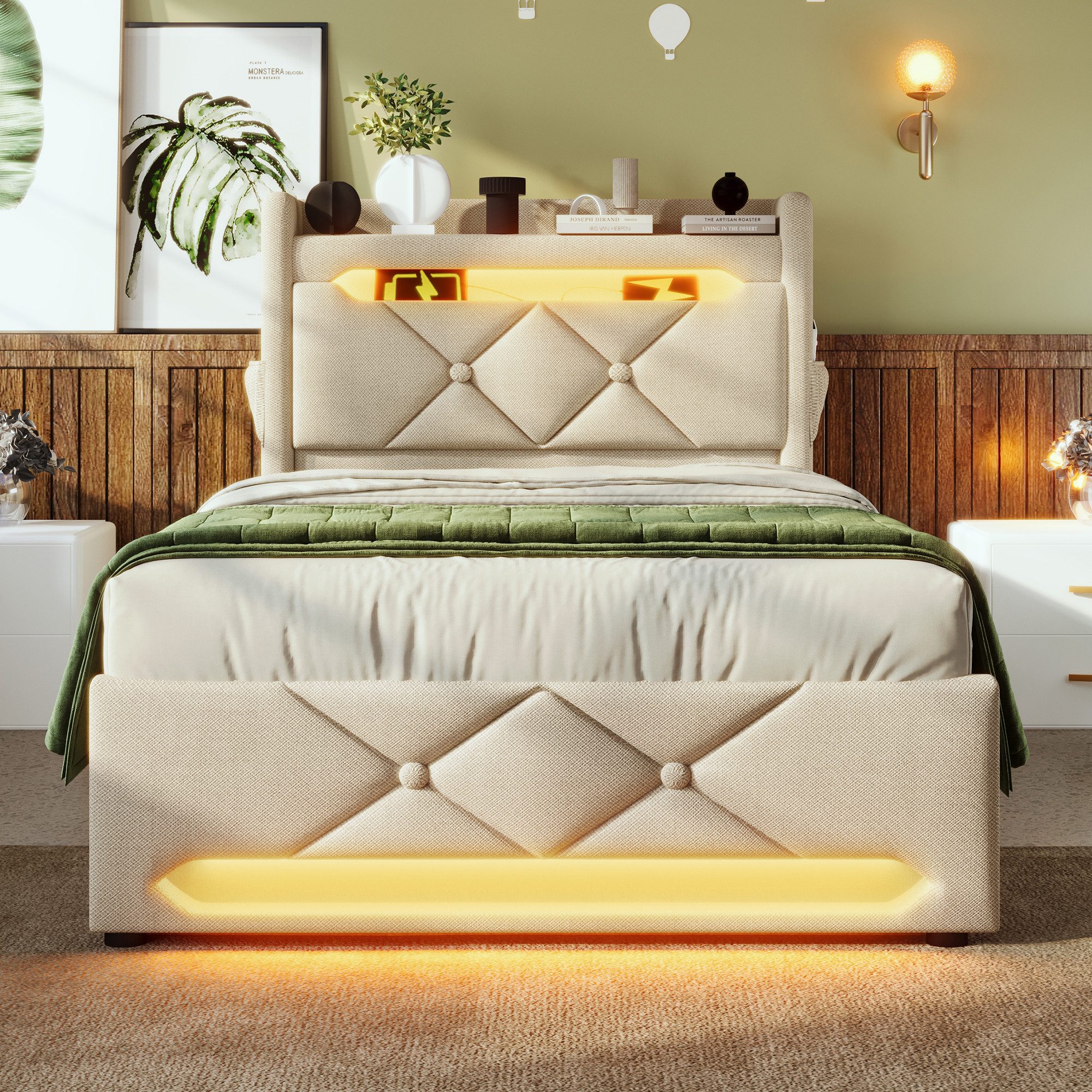 MODFU Polsterbett Modernes Stoffbett mit LED-Beleuchtung (Struraumbett, Fun günstig online kaufen