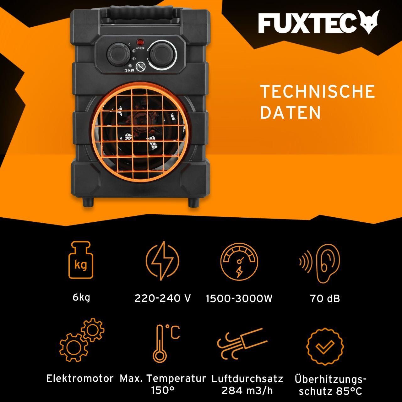 FUXTEC Heizgerät FX-EH3, 2 Heizstufen, 3000W, Thermostat, Überhitzungsschutz mit Rückstellung