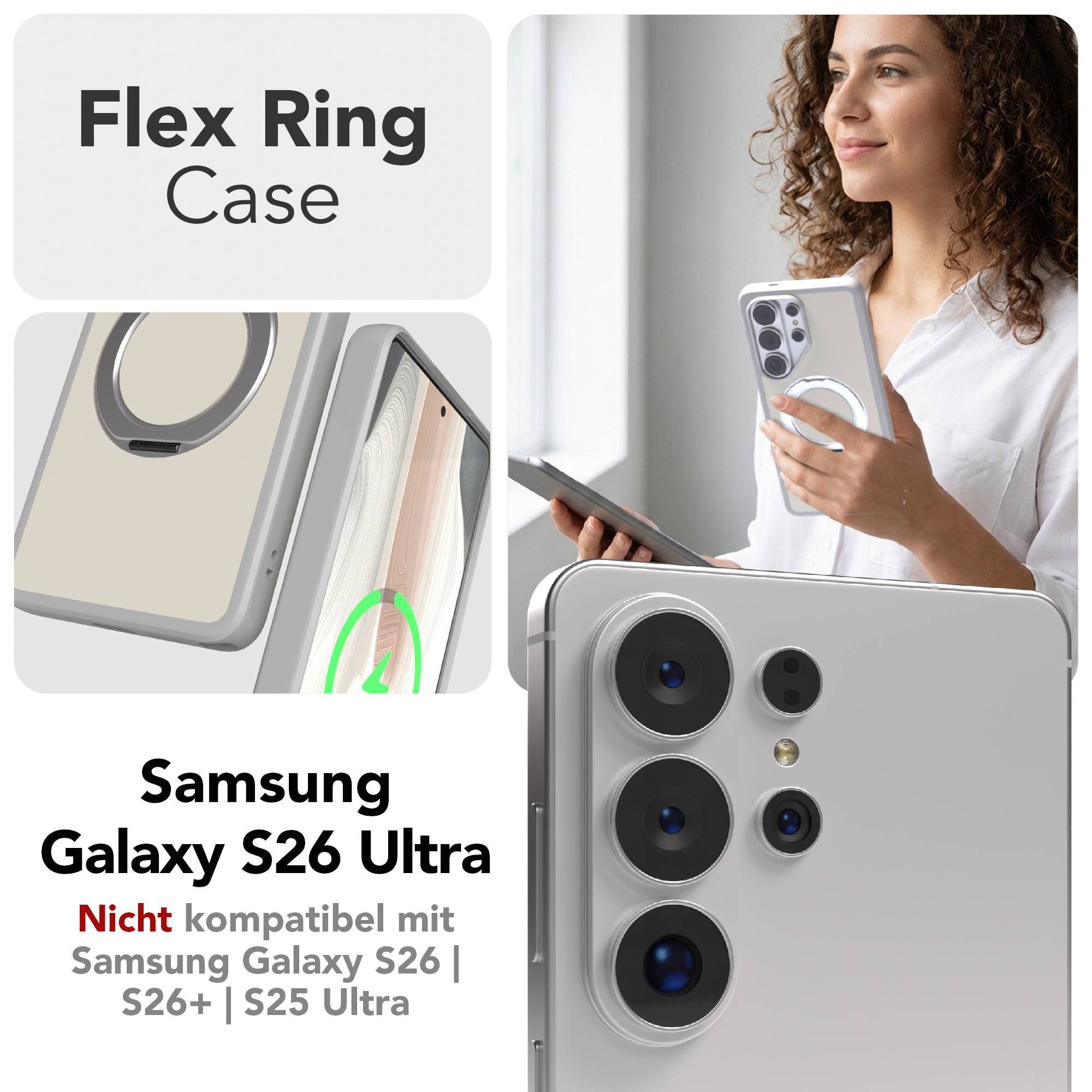 EAZY CASE Handyhülle Outdoor Galaxy S26 Ultra Case mit MagSafe Rotation Ring 6,9 Zoll, Moderne aufstellbare Handyhülle stoßfest Bumpercase kratzfest in Grau