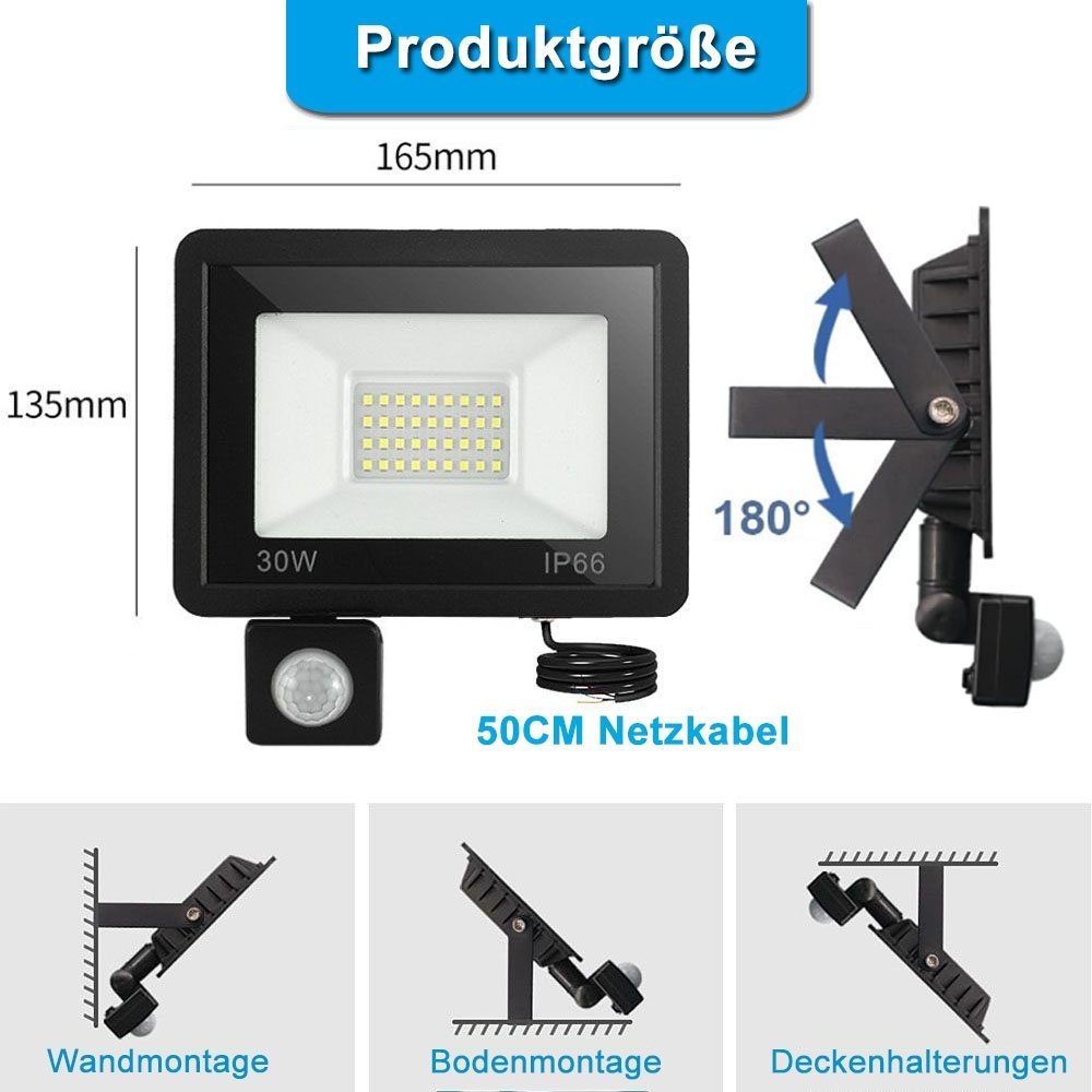 VIVIHEYDAY LED Flutlichtstrahler Flutlicht LED Wasserdicht Strahler Mit Bew günstig online kaufen