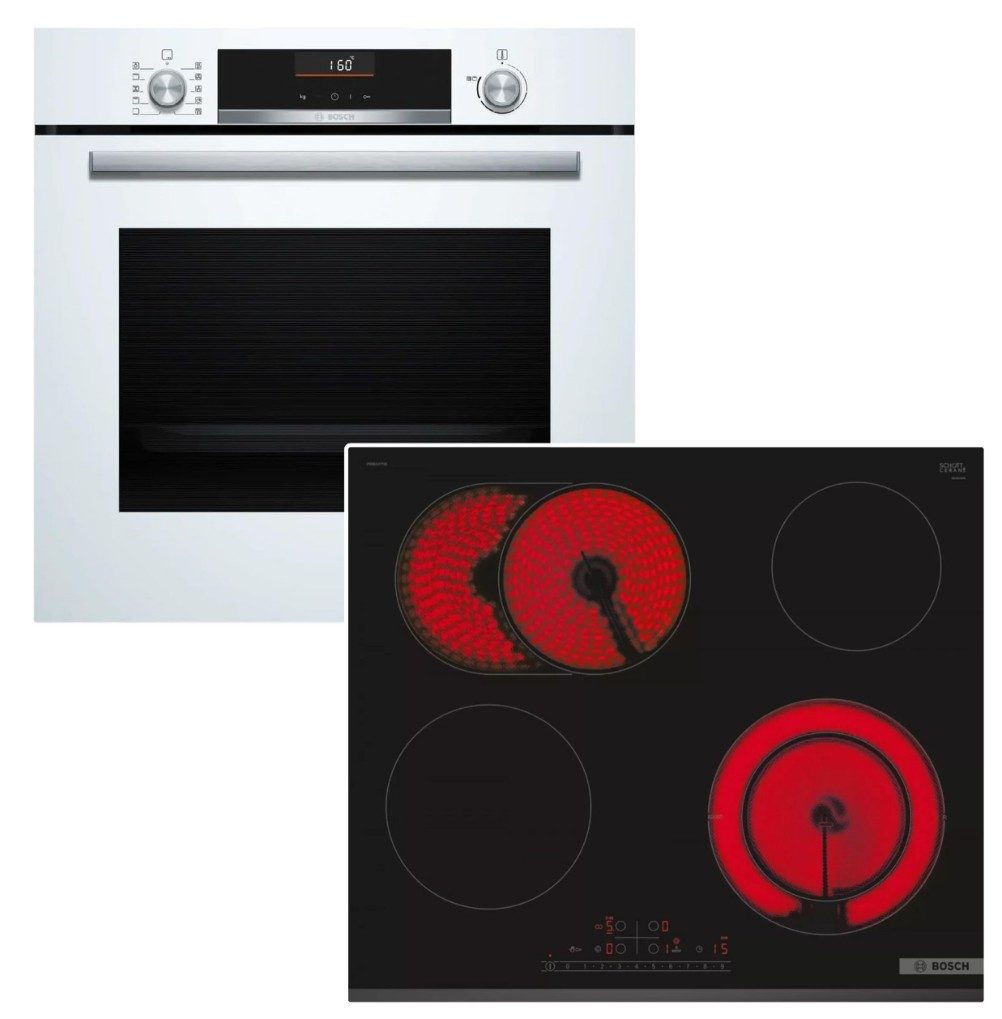 BOSCH Backofen-Set Backofen AirFry weiß + Glaskeramik-Kochfeld PowerBoost Zweikreiszone, mit Nein