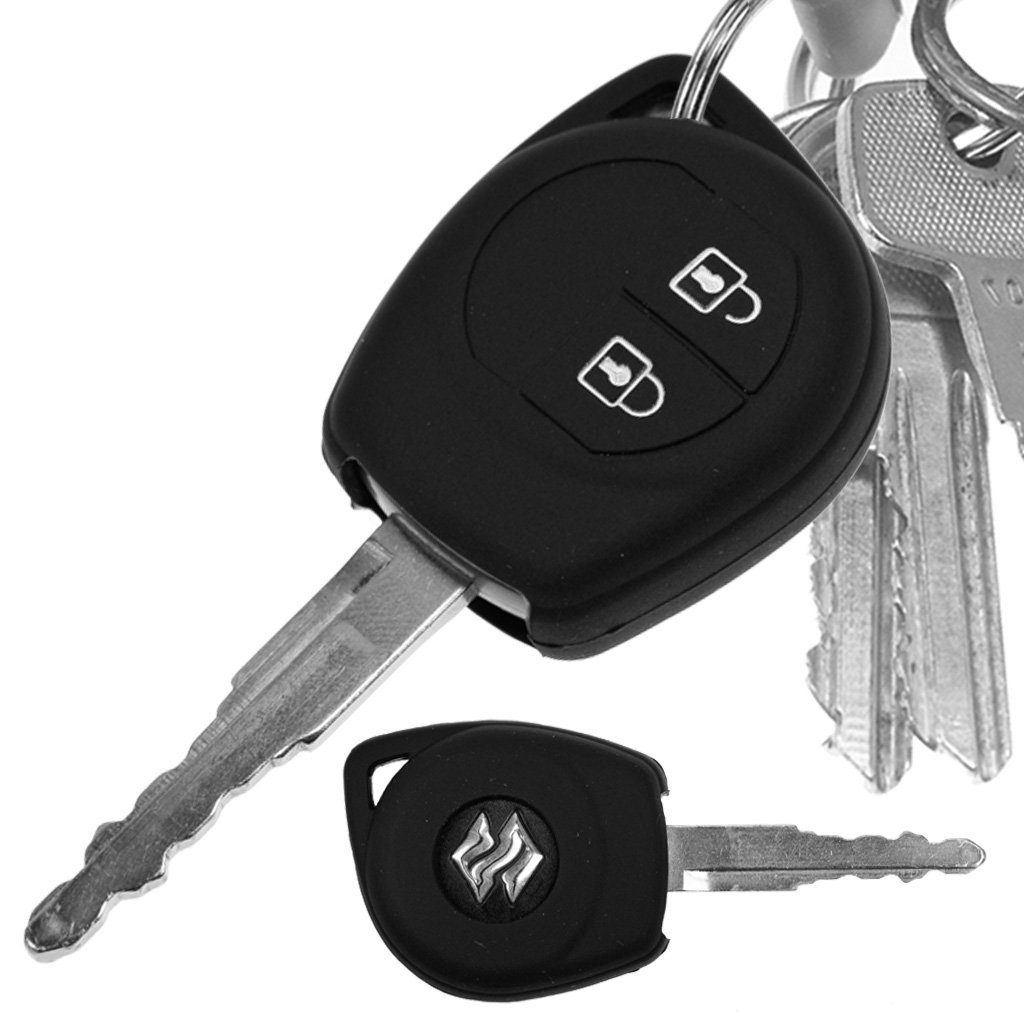 mt-key Schlüsseltasche Autoschlüssel Softcase Silikon Schutzhülle Schwarz, für OPEL Agila B Nissan Pixo Suzuki Alto SX4 Swift Splash 2 Tasten