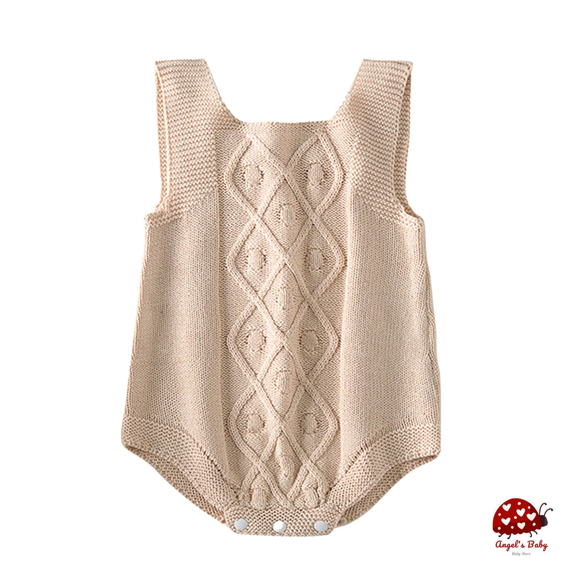 Angel's Baby Strampler Kurzer Baby Jumpsuit in Strick aus Baumwolle in Erdton oder Ecru hellbeige